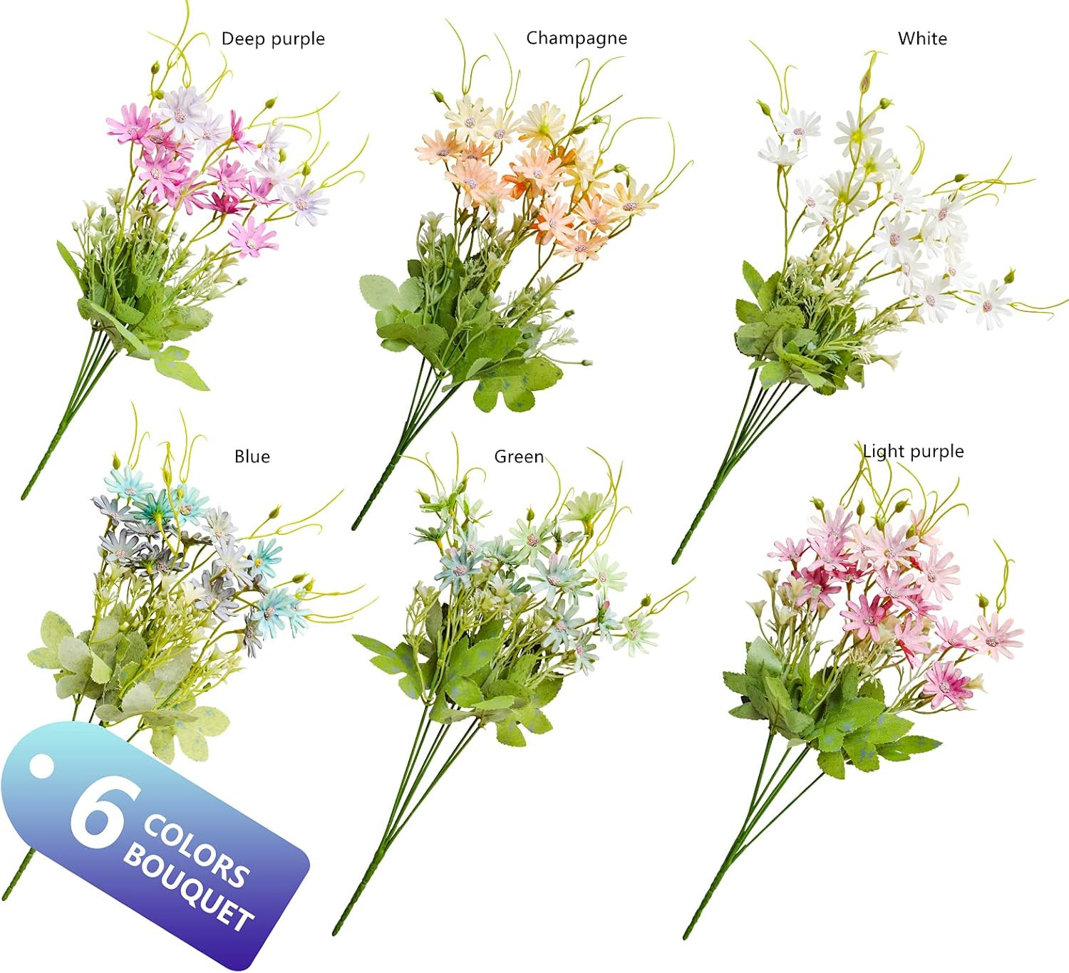 6 Bundles Wildflowers Artificial Flowers Outdoor Fake Daisy UV Resistant Silk Wi