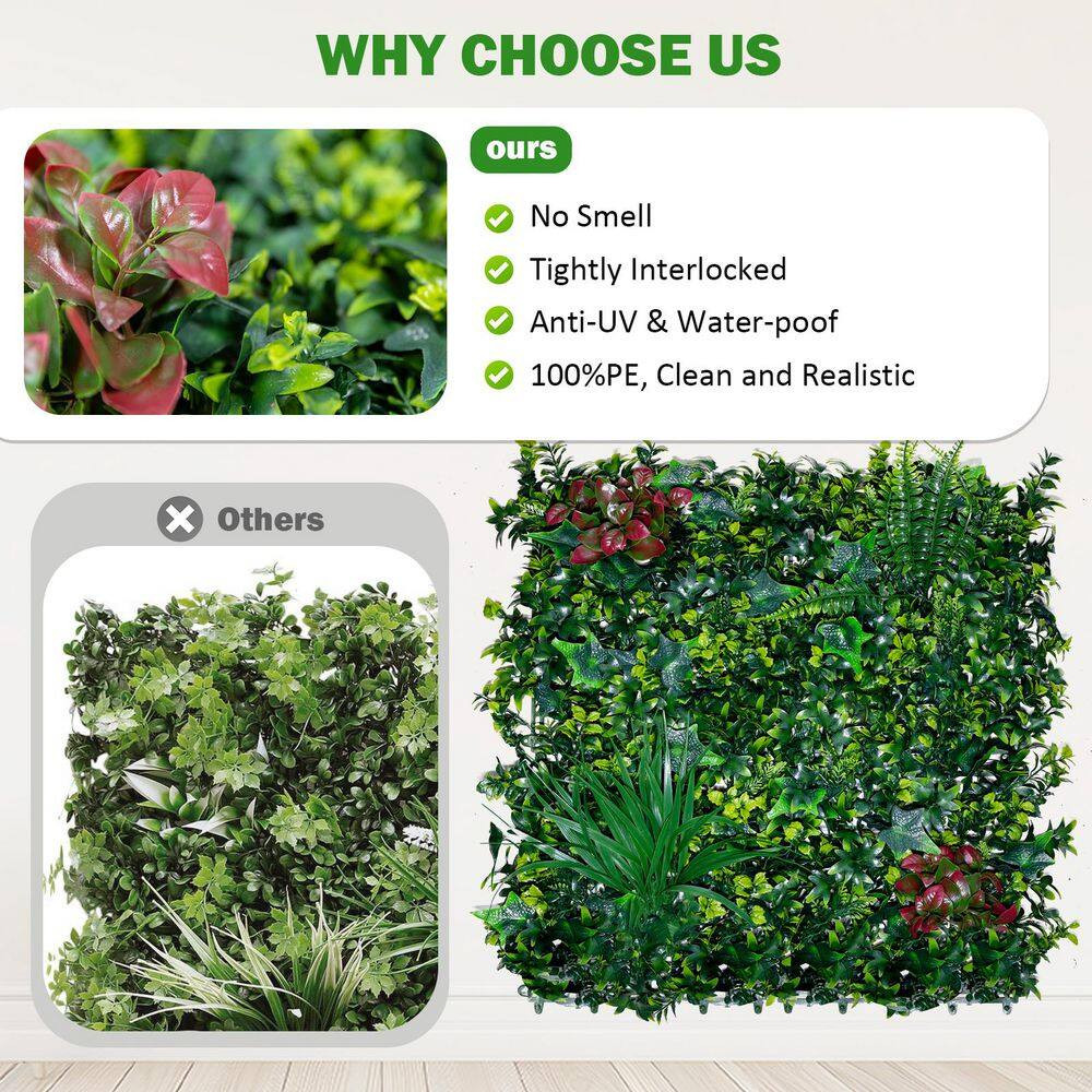20In.Outdoor Green Artificial Grass Boxwood Panel 20-Piece Grass Backdrop Wall P