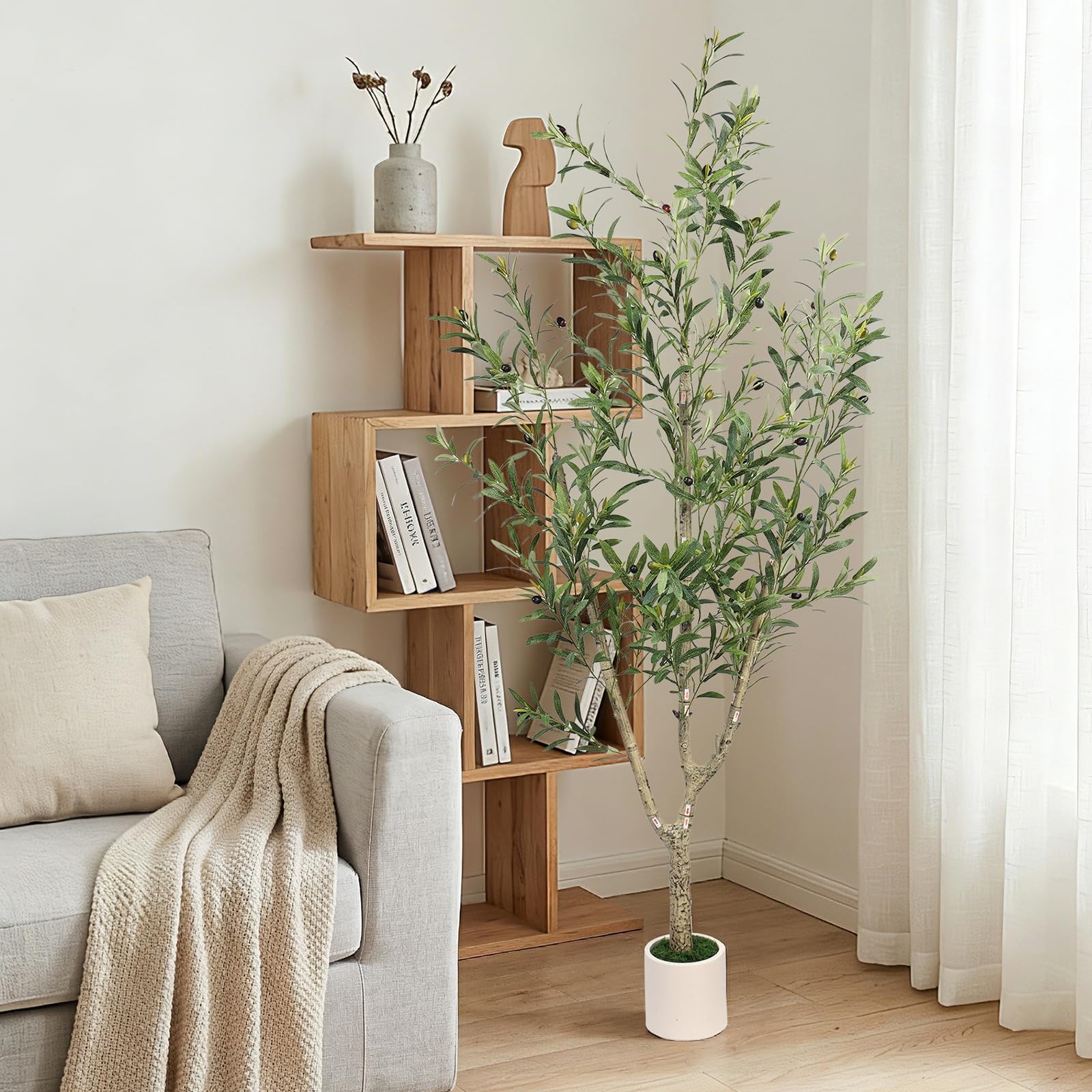 Faux Olive Tree 7ft Tall 1Pack with White Planter for Home Decor