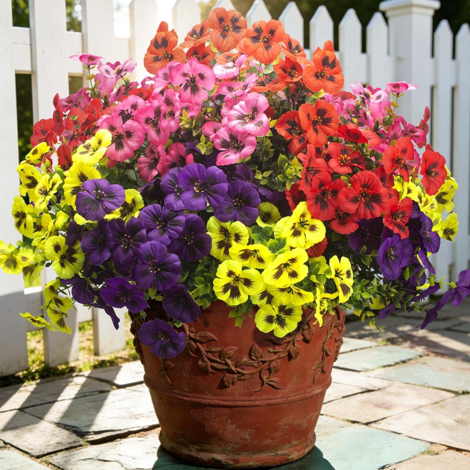 16 Pcs UV Resistant Artificial Pansy Flowers – Lifelike Faux Silk for Outdoor De