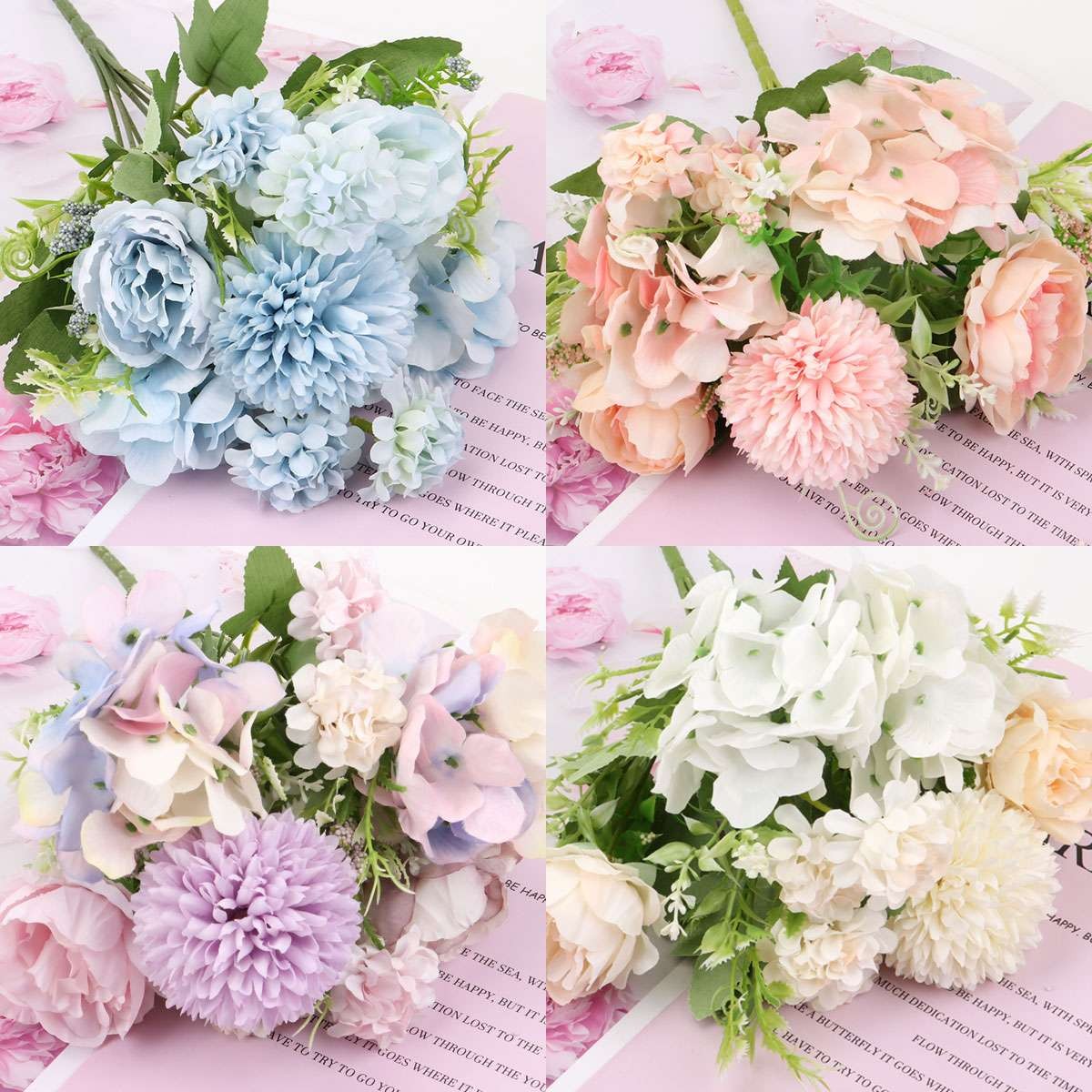 4pcs Silk Peony Artificial Hydrangea Flowers Bouquet Party Wedding Home Decor