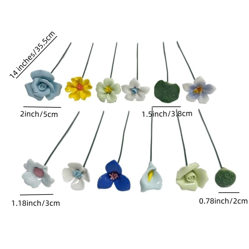 12 Pcs Handmade Ceramic Flowers Decor,Porcelain Flower Plant stakes for Outdo…