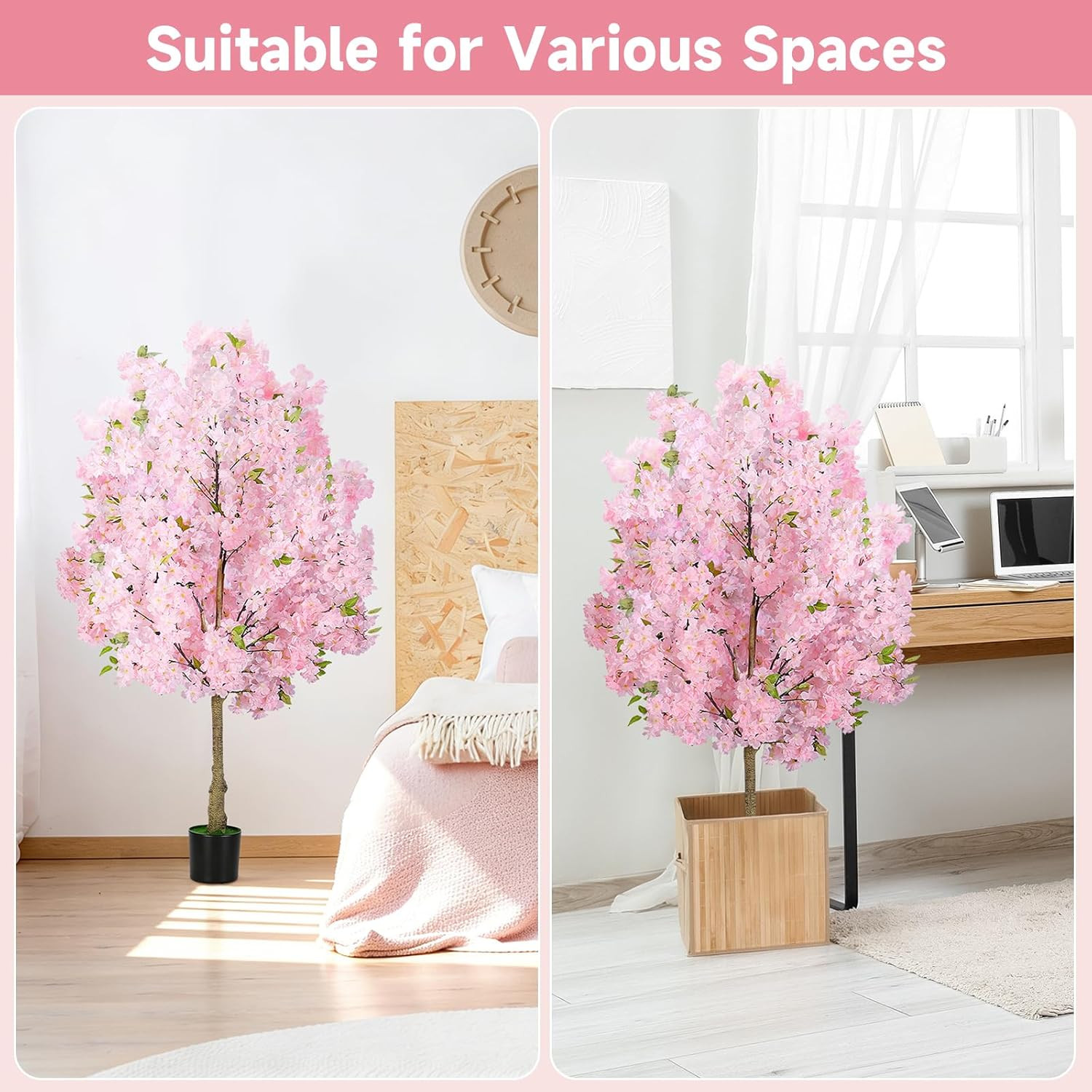 4FT Pink Cherry Blossom Tree – Realistic Faux Silk Plant for Home & Events