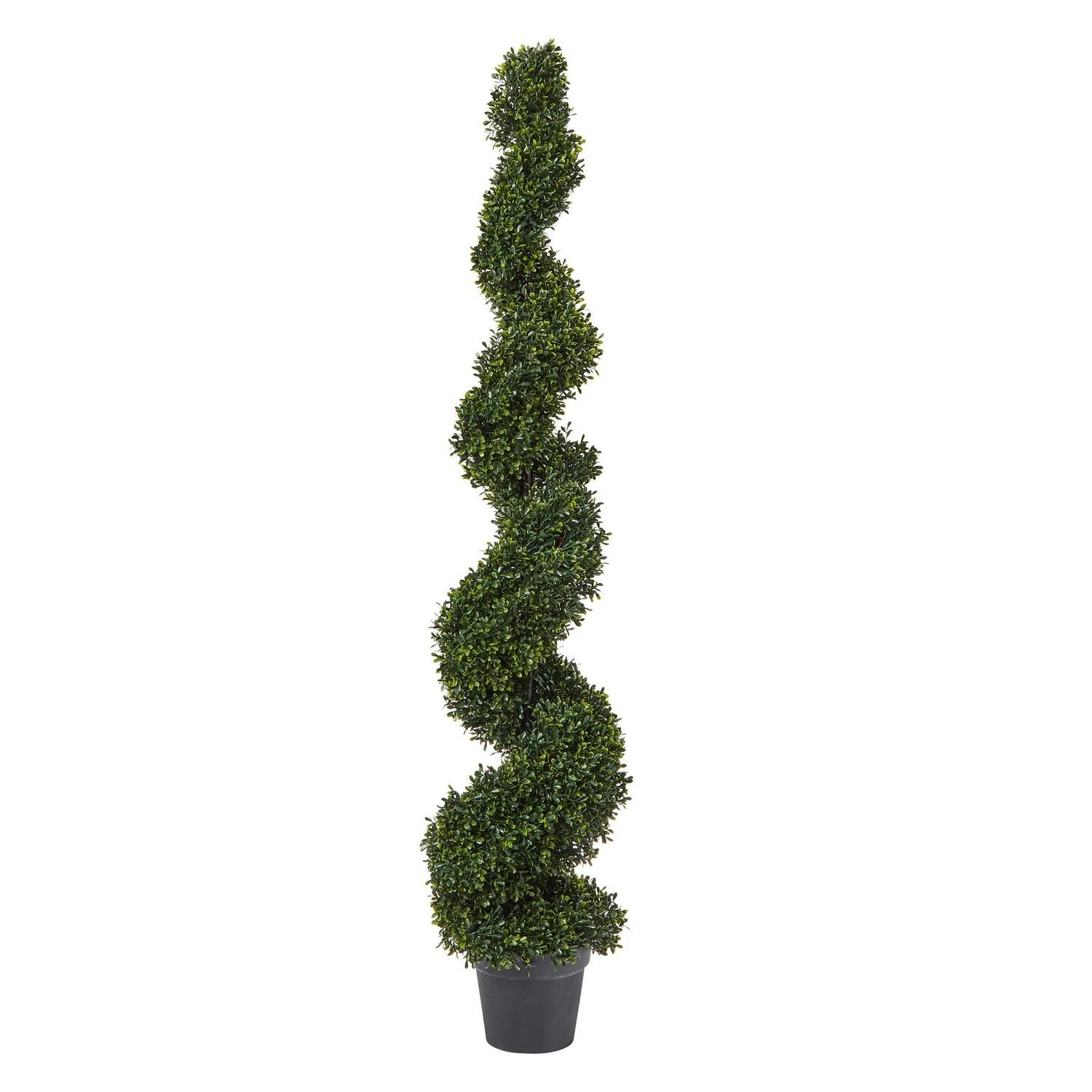 Spiral Topiary Arrangement And Weighted Pot – Faux Boxwood