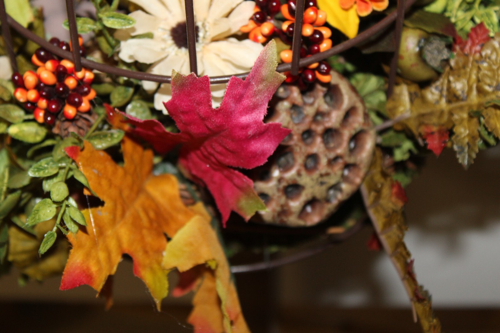 FALL AUTUMN FLOWER ARRANGEMENT BIRD CAGE CENTERPIECE 15”