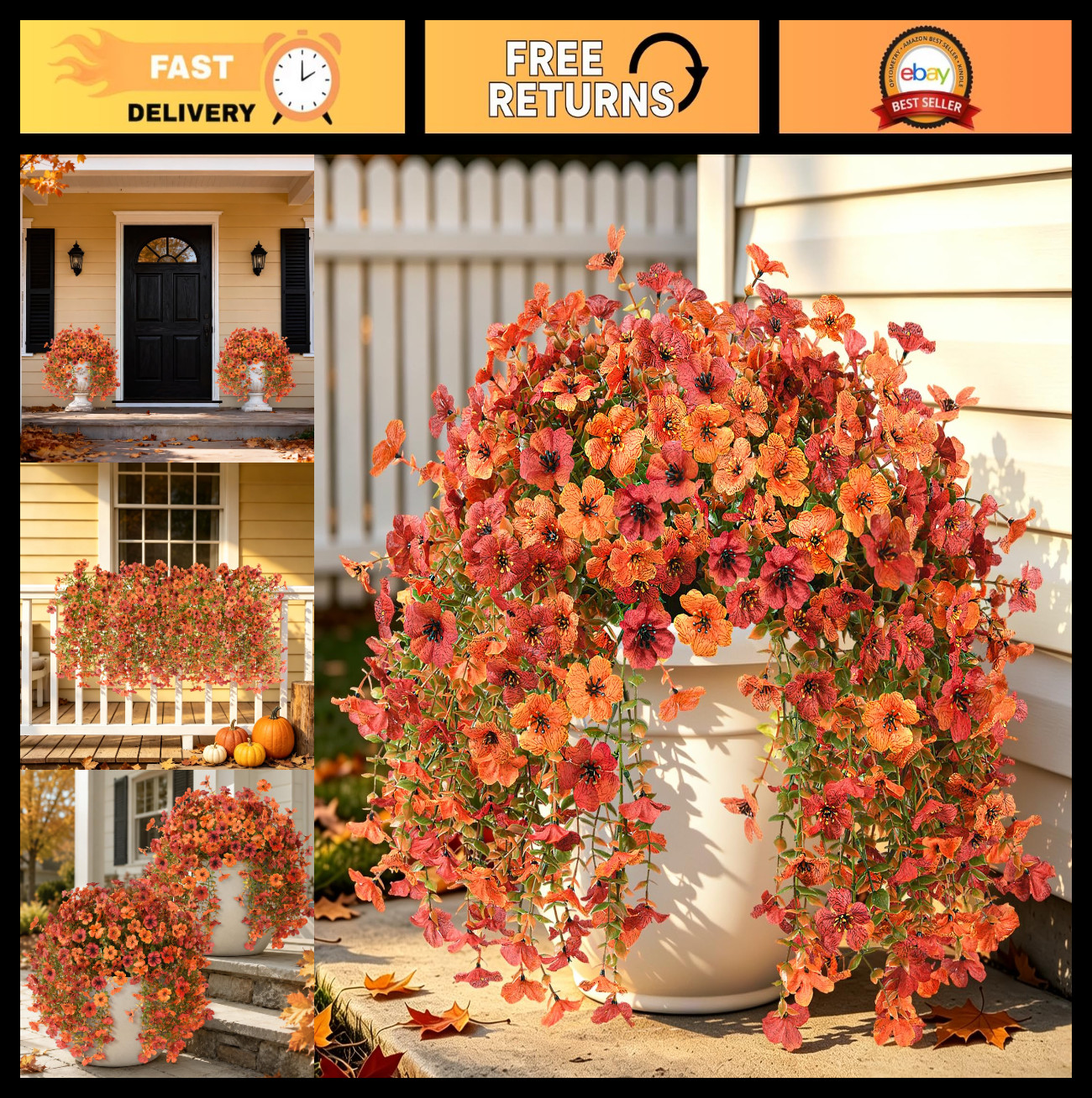 2 Pcs UV Resistant Faux Fall Mums – Realistic Outdoor Decorations for Porch, Pat