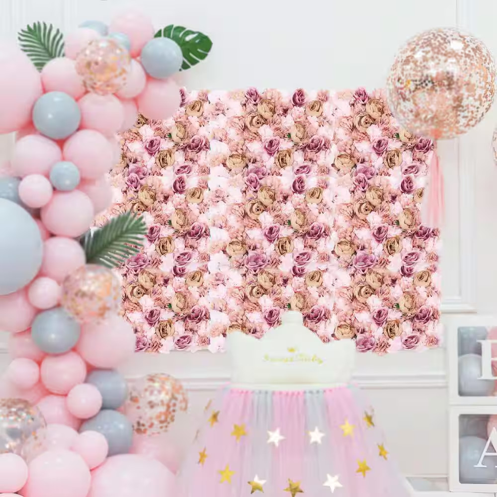 23 .6 In. X 15.7 In. Autumn Pink Artificial Floral Wall Panel Silk Fabric Rose D