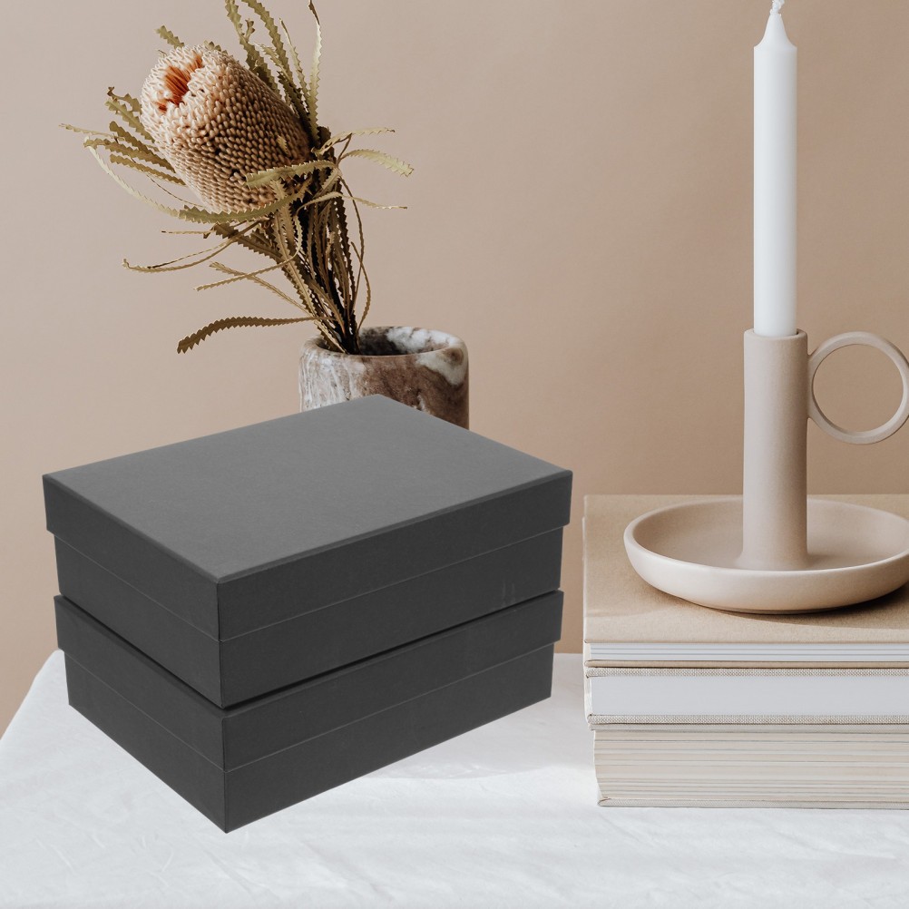 2Pcs Reusable Kraft Paper Rectangle Gift Boxes Black for Party Valentine Floral