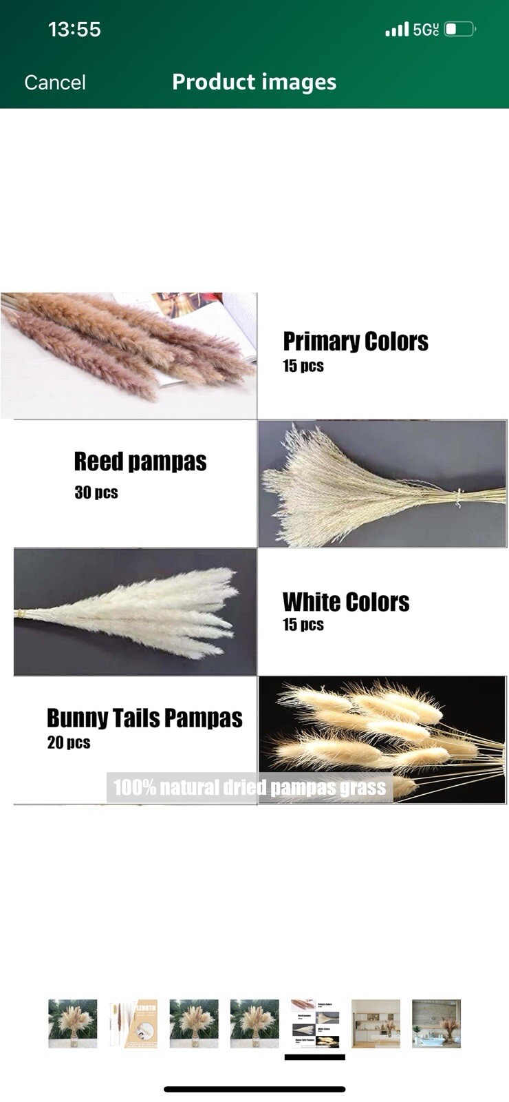 Pampas Grass Decor 110 pcs 17.5inch Natural Dried Pampas Grass-15Pcs White Pampa