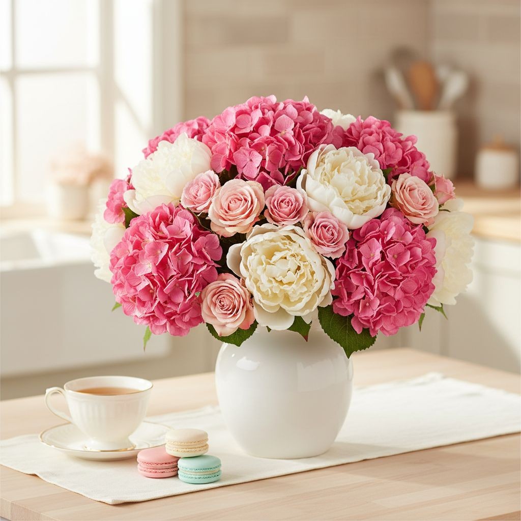 Pink Hydrangea Stem Faux Flower 16 Inch Artificial Hydrangea Bloom 6 Inch Floral