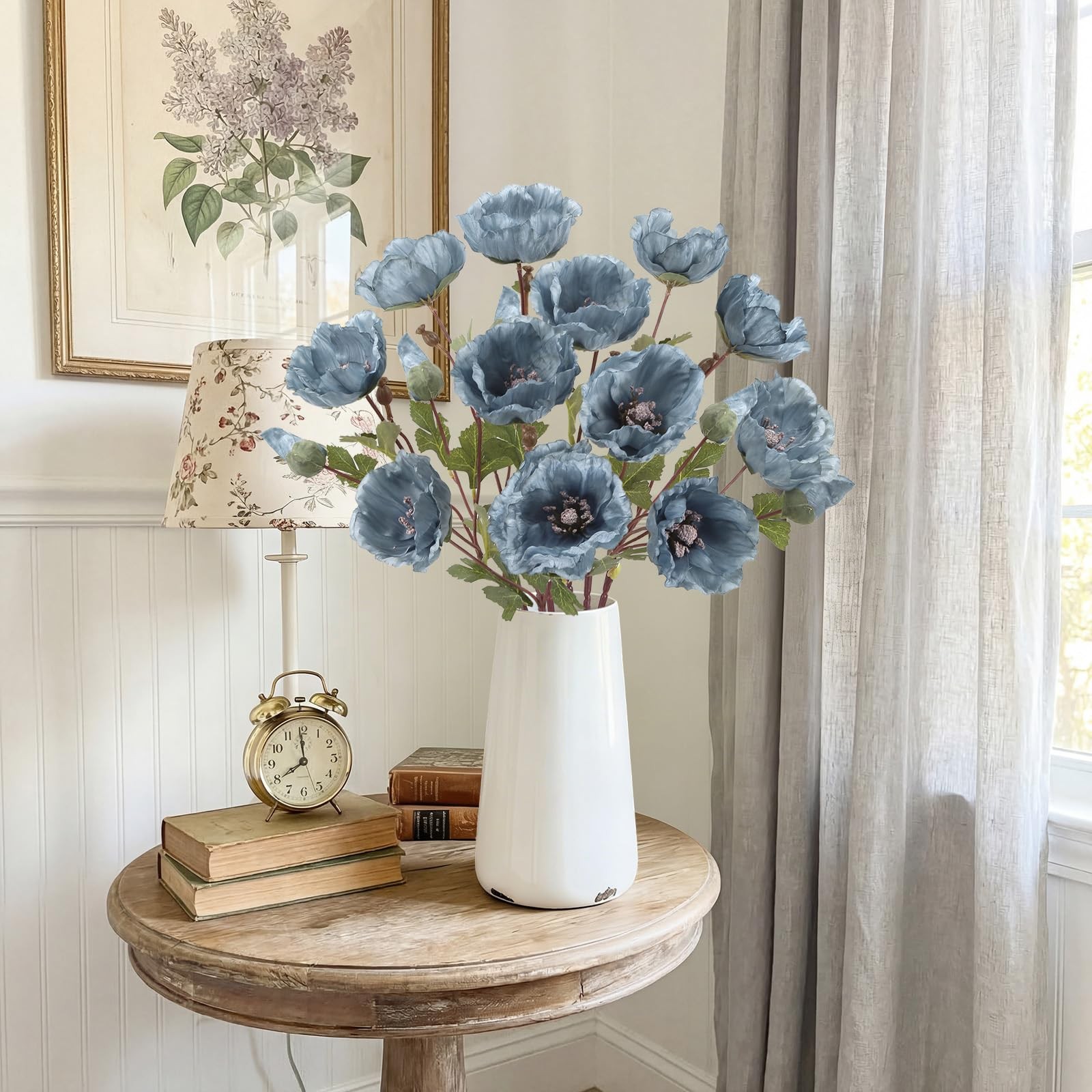 6Pcs Fake Poppy Artificial Flowers Blue Faux Silk Poppy Flowers Spring Flower…