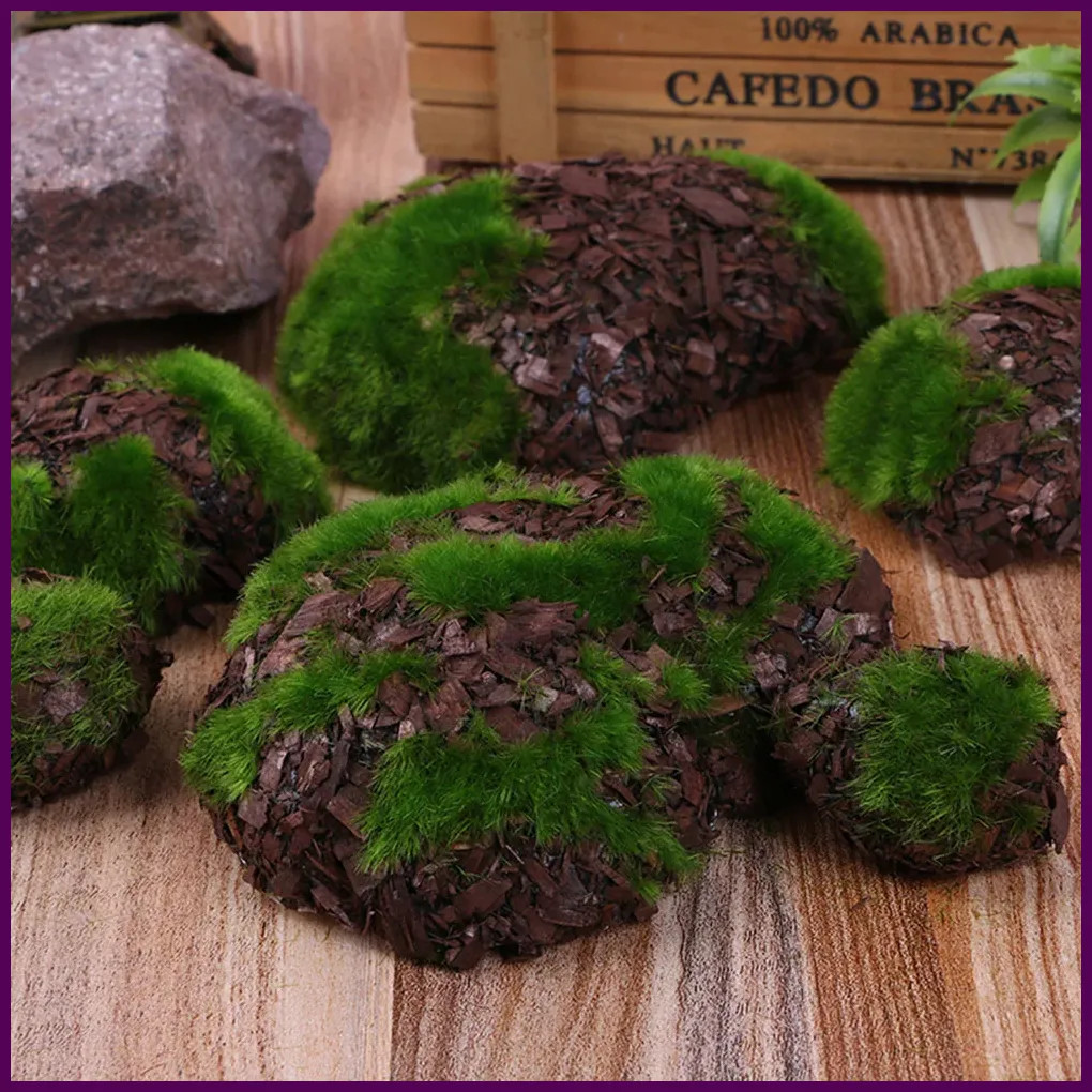 6pcs/Pack Green Moss Stone Artificial Grass Wood Fake Rock Blocks Simulation