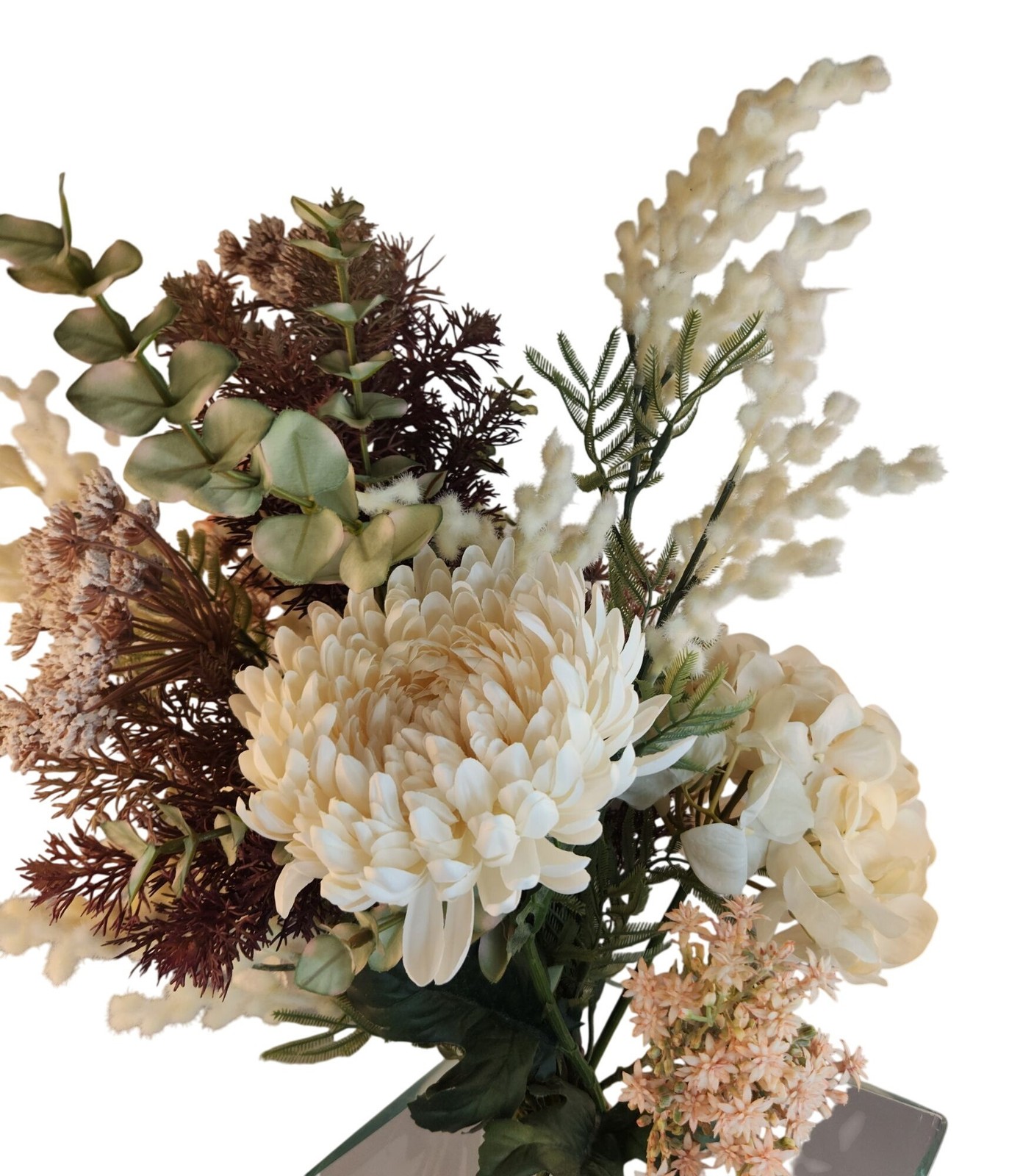 Artificial Floral Arrangement Beige Hydrangea & Cream Mum Bouquet Hand Tied