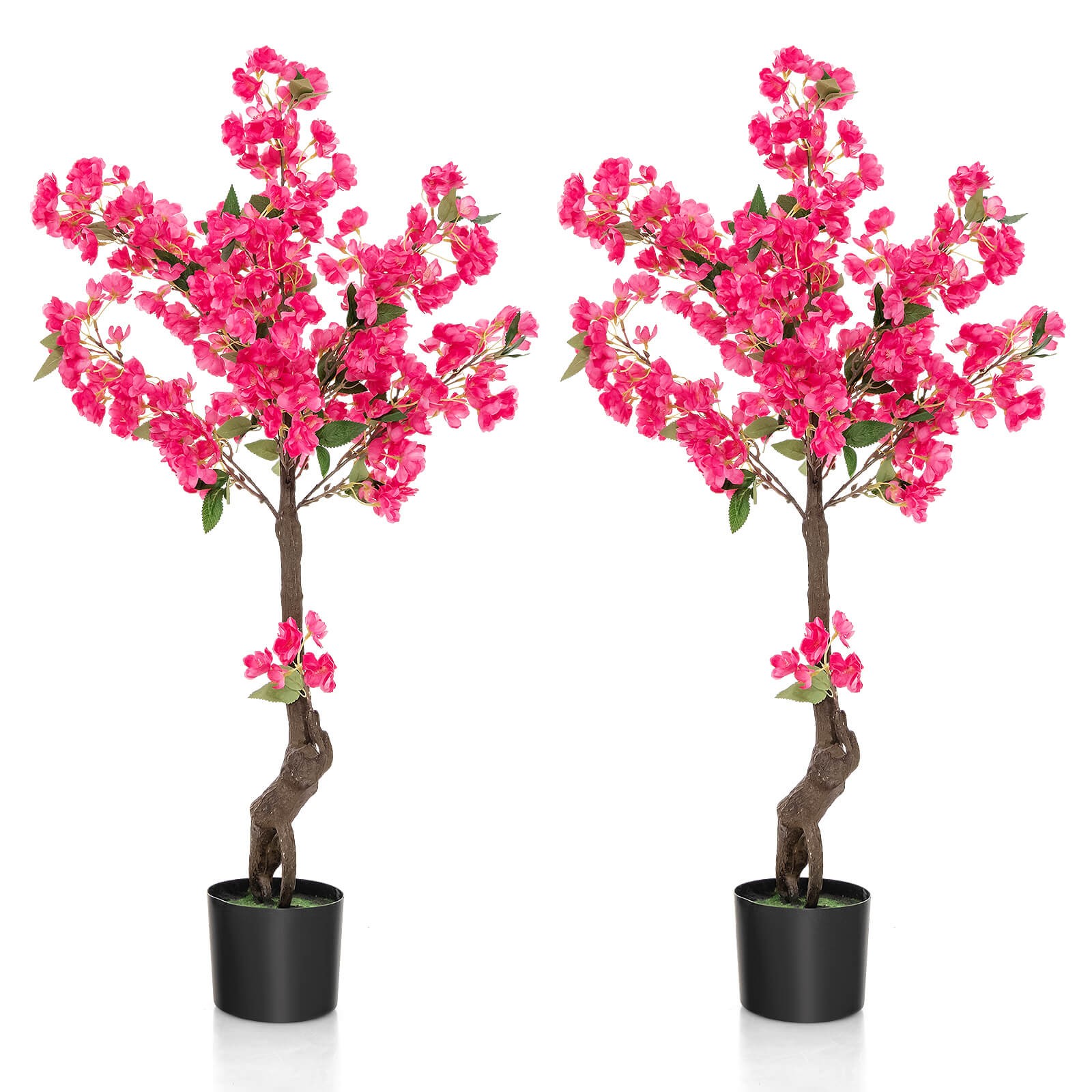 2 Pack 42″ Artificial Plum Blossom Tree w/ 92 Flowers & Realistic Trunk Indoor