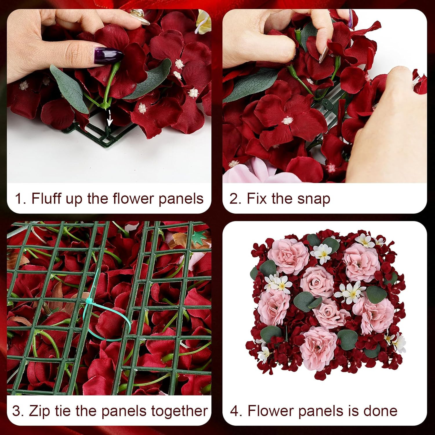 12-Pack White Silk Flower Panels for Weddings & Home Decor
