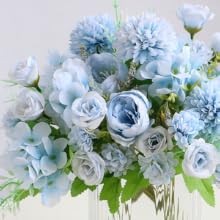 Artificial Flowers, 2Pcs Blue Fake Peony Silk Peonies Faux Flowers Arrangements