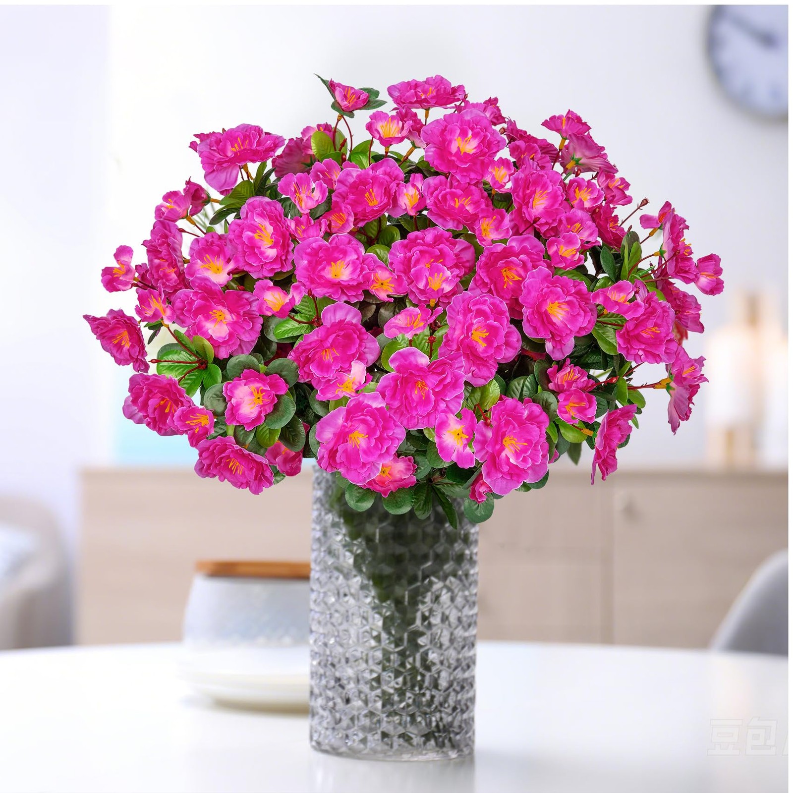 4 Bundles Artificial Flowers for Outdoors, Fake Silk Camellia Flowers Bouquet…