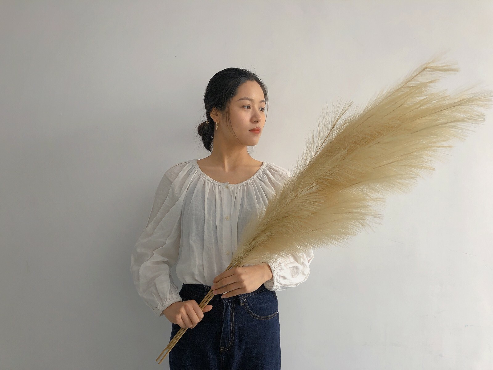 Artificial Pampas, Beige, hand made, six 110 cm beige with 18 branches, décor