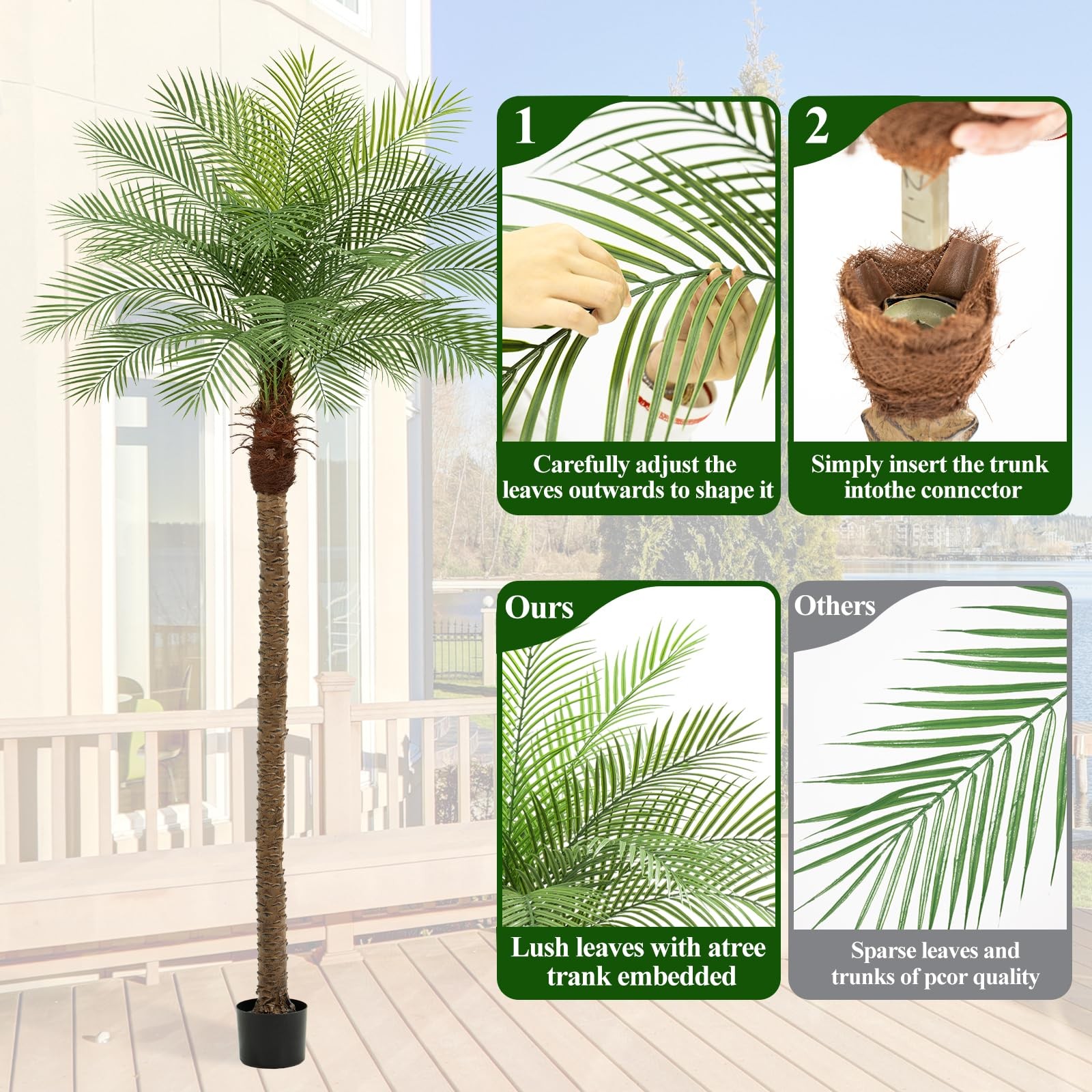 9ft Artificial Phoenix Palm Tree Tall Artificial Palm Trees with 21 Adjustabl…