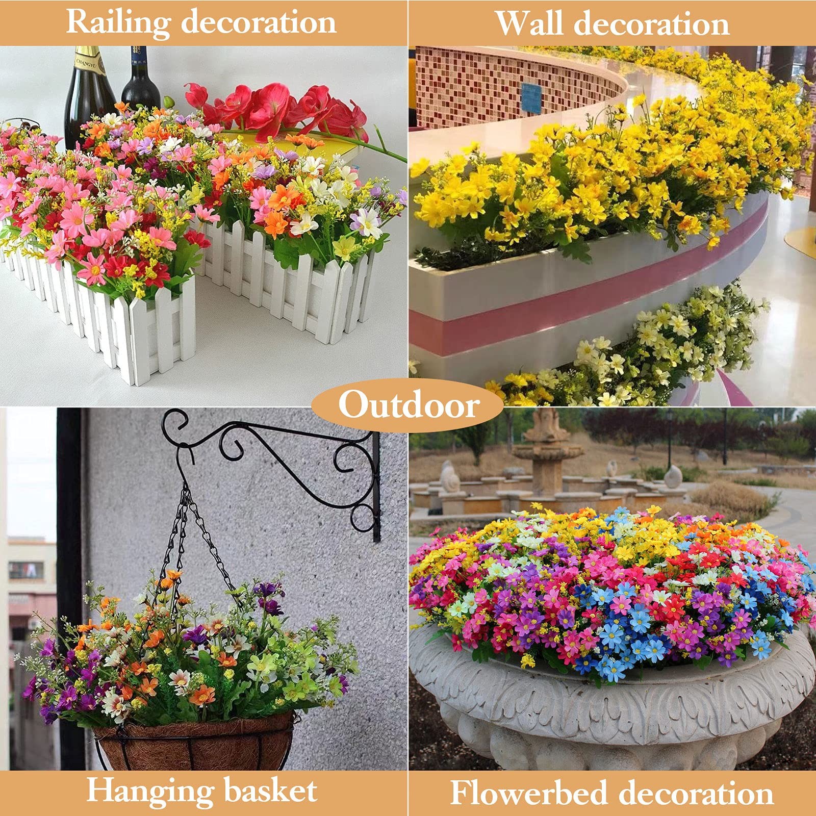 6 Bundles Outdoor Artificial Flowers for Decoration,Silk Flowers UV Resistant…