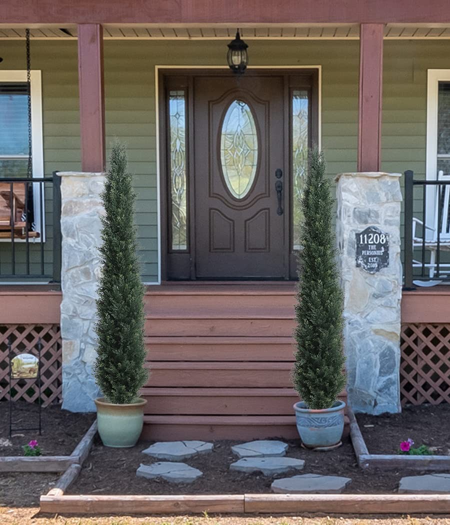 Artificial Topiary Cedar Tree Outdoor Uv Resistant 5.5 Ft Faux Cypress Toparies