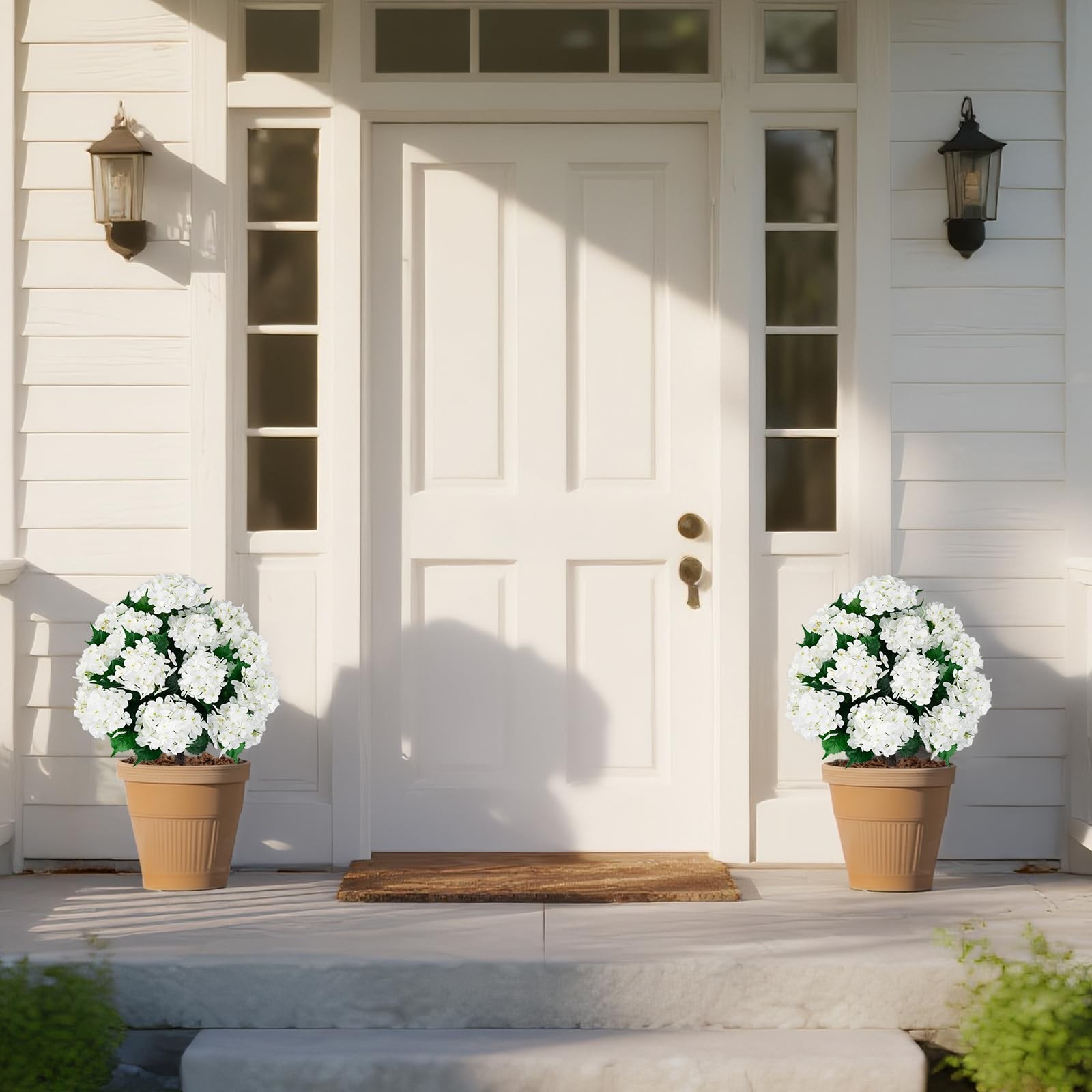 33″ Artificial Topiary Tree with White Hydrangea, Set of 2 UV Resistant Shrub…