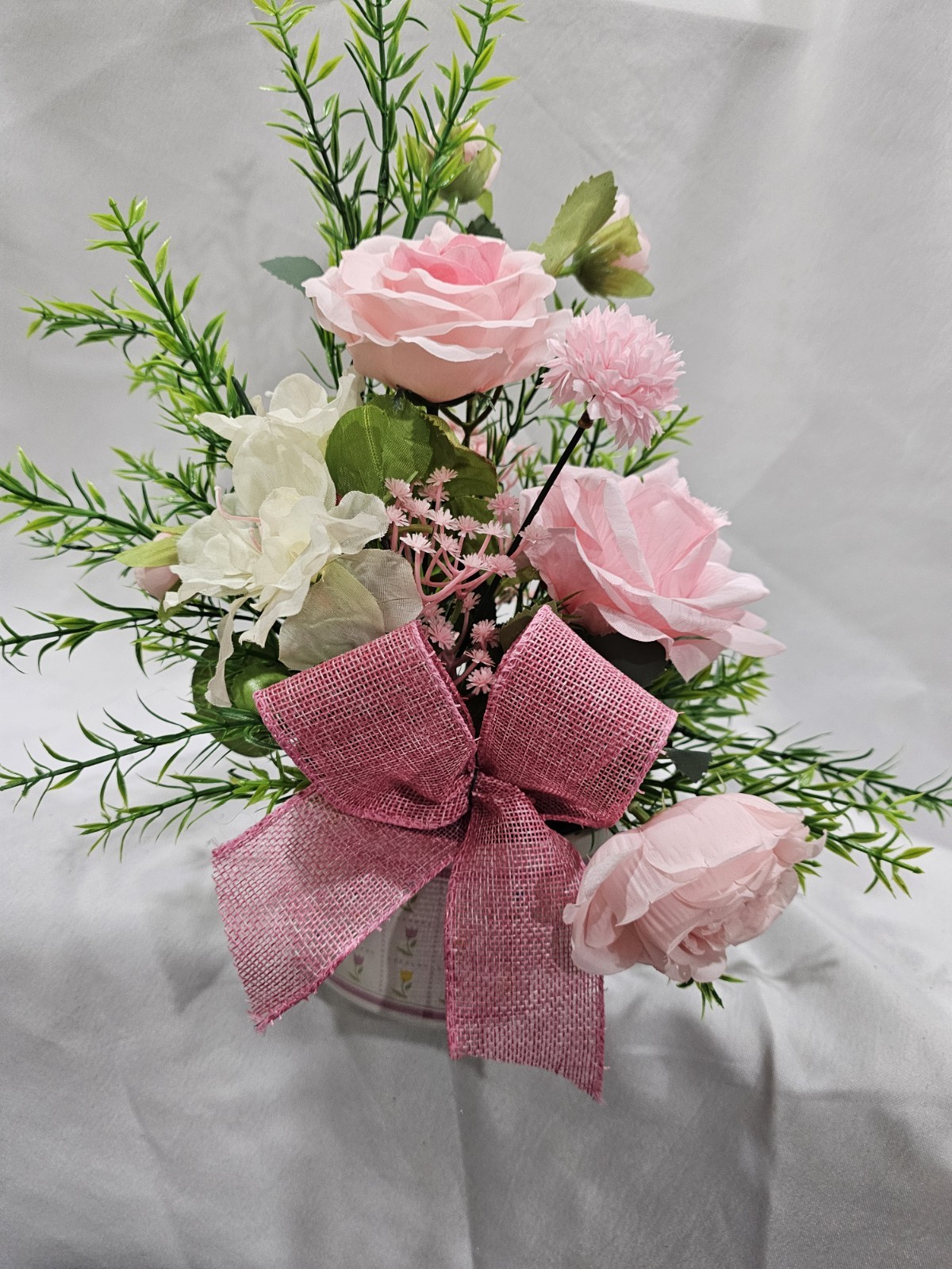Artificial Flower Arrangement Soft Pink Roses in a beautiful pink & White vase