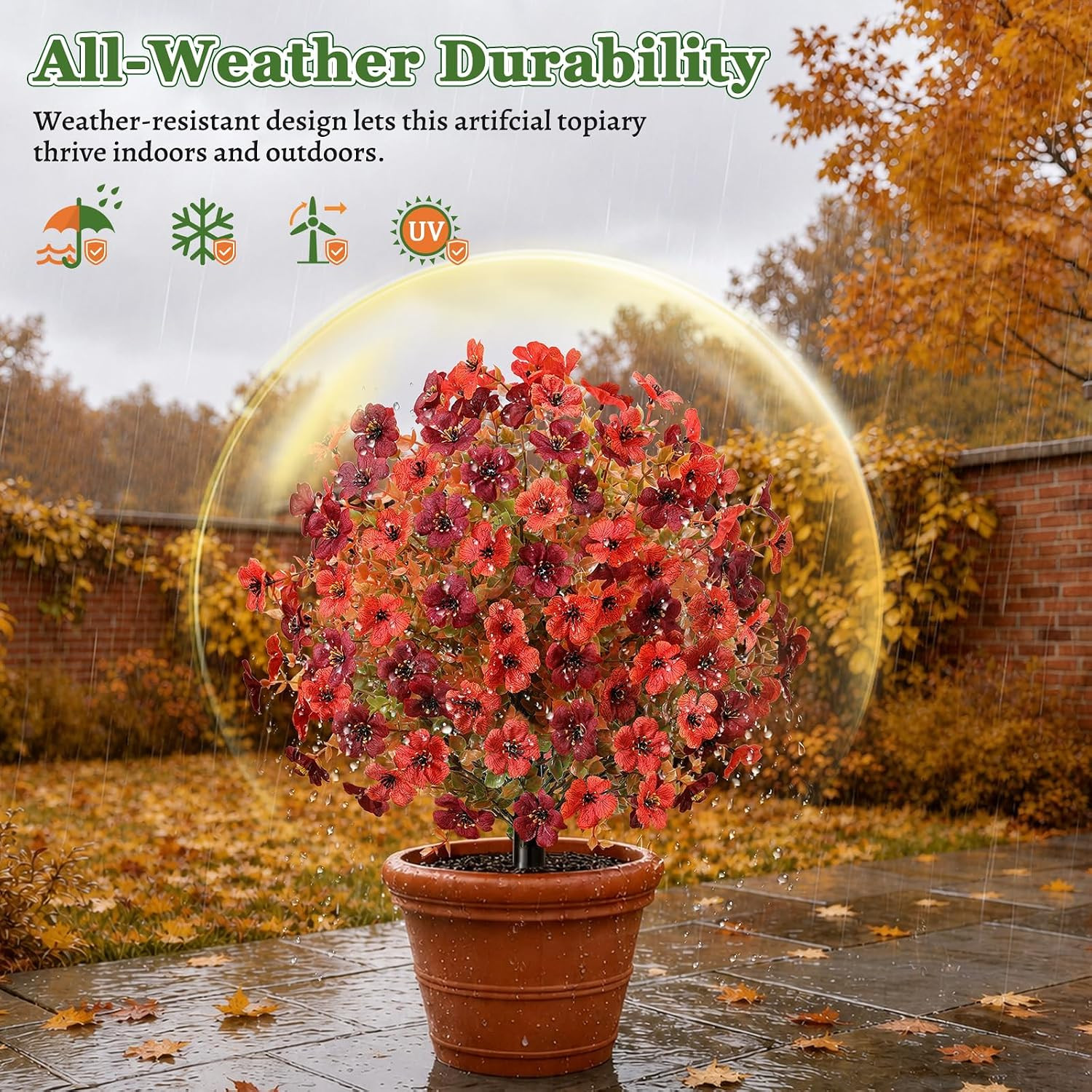 22″ UV Resistant Orange Claret Faux Flowers – 2 Pack, All-Weather Decor