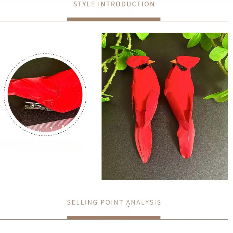 3 Pcs Artificial Red Feather Bird,Modern Jungle Garden Home…