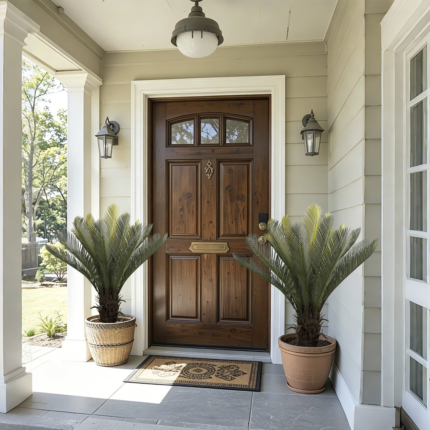 2Pack Artificial Sago Palm Cycad Plants, Faux Tropical Indoor Landscape Decor