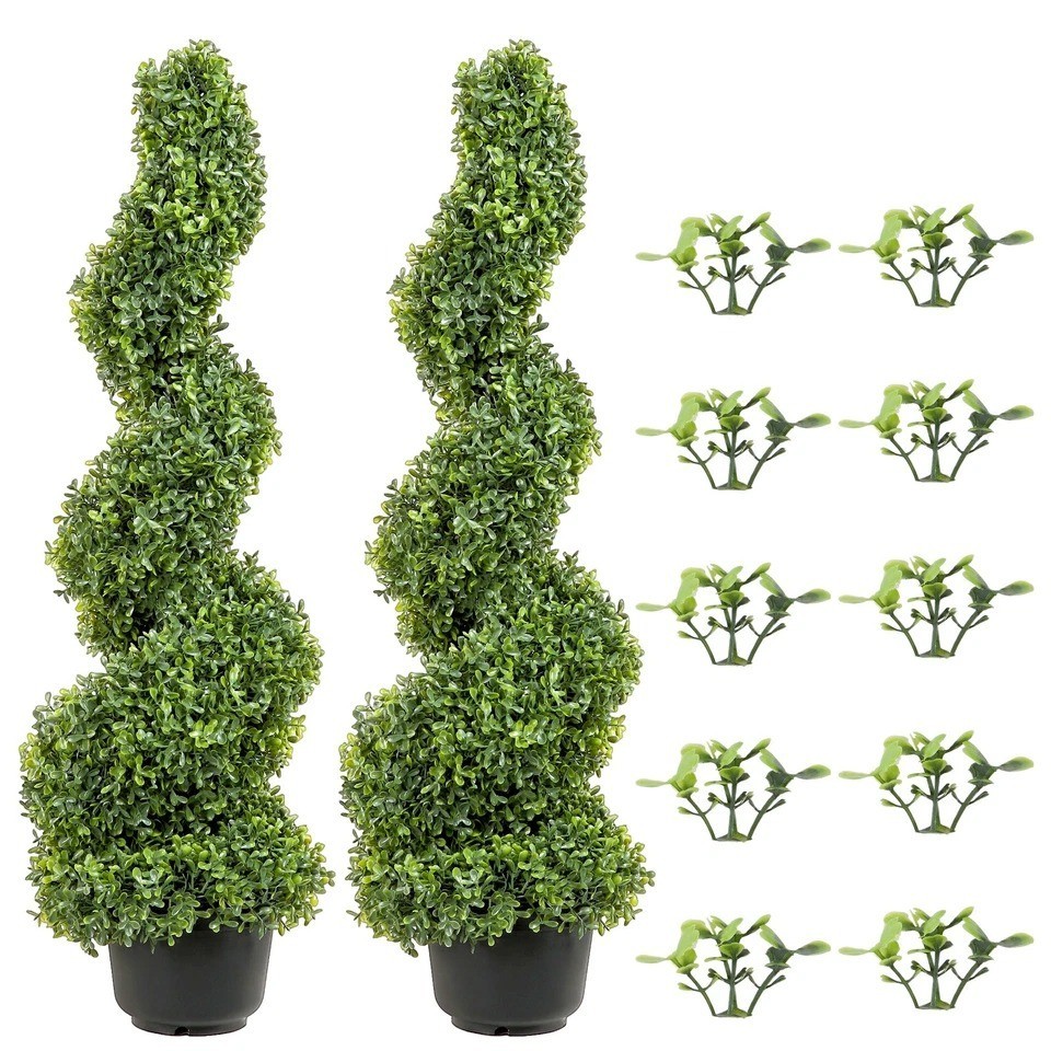 2pcs 4′ Artificial Topiary Spiral Tree Faux Plant In/Outdoor Home Decor