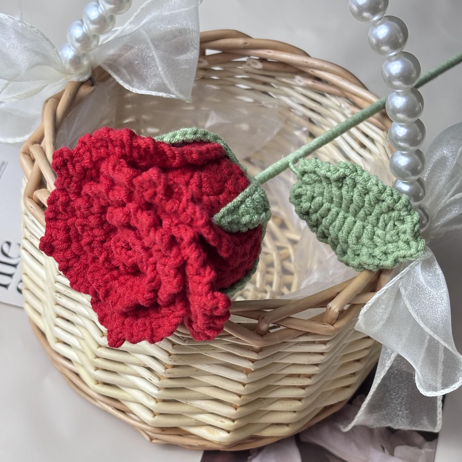 Crochet Rose Flower , 1 PC Handmade Red Rose Flower Bouquet, Gift for Wife Gi…