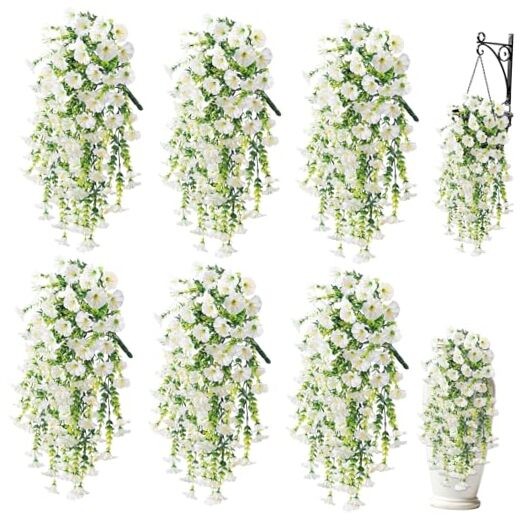 Artificial Flower for Outdoors, 6PCS Fake Artificial Morning Glory White