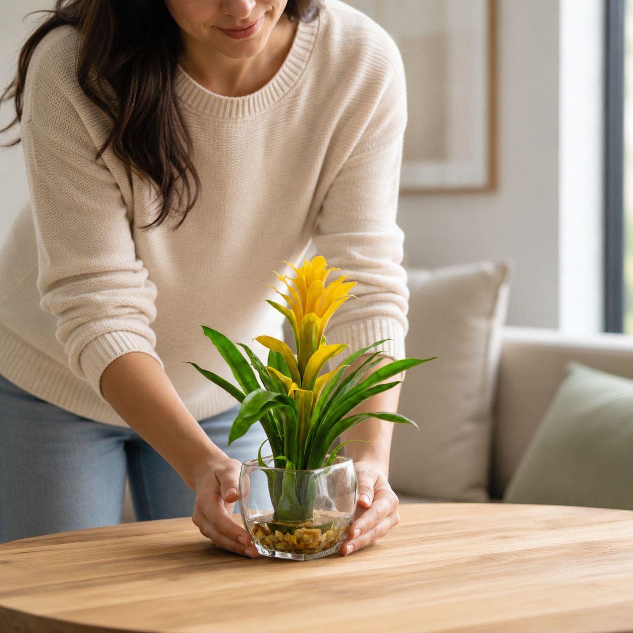 12″ Bromeliad with Vase Arrangement Yellow