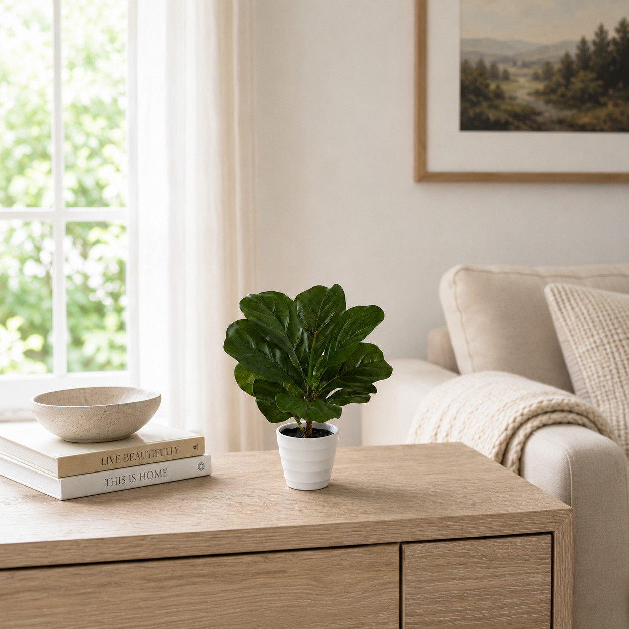 11″ Fiddle Leaf Plant in White Planter (Real Touch)