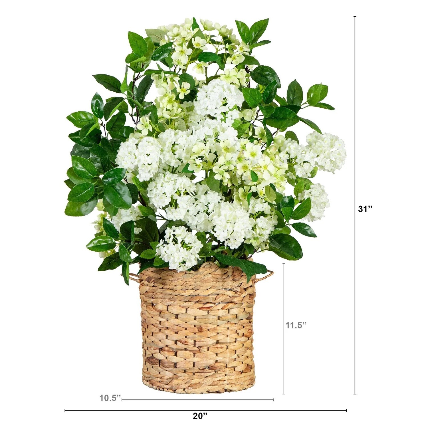 31” Artificial Mixed Flower & Hydrangea Arrangement in Hyacinth Weave Basket