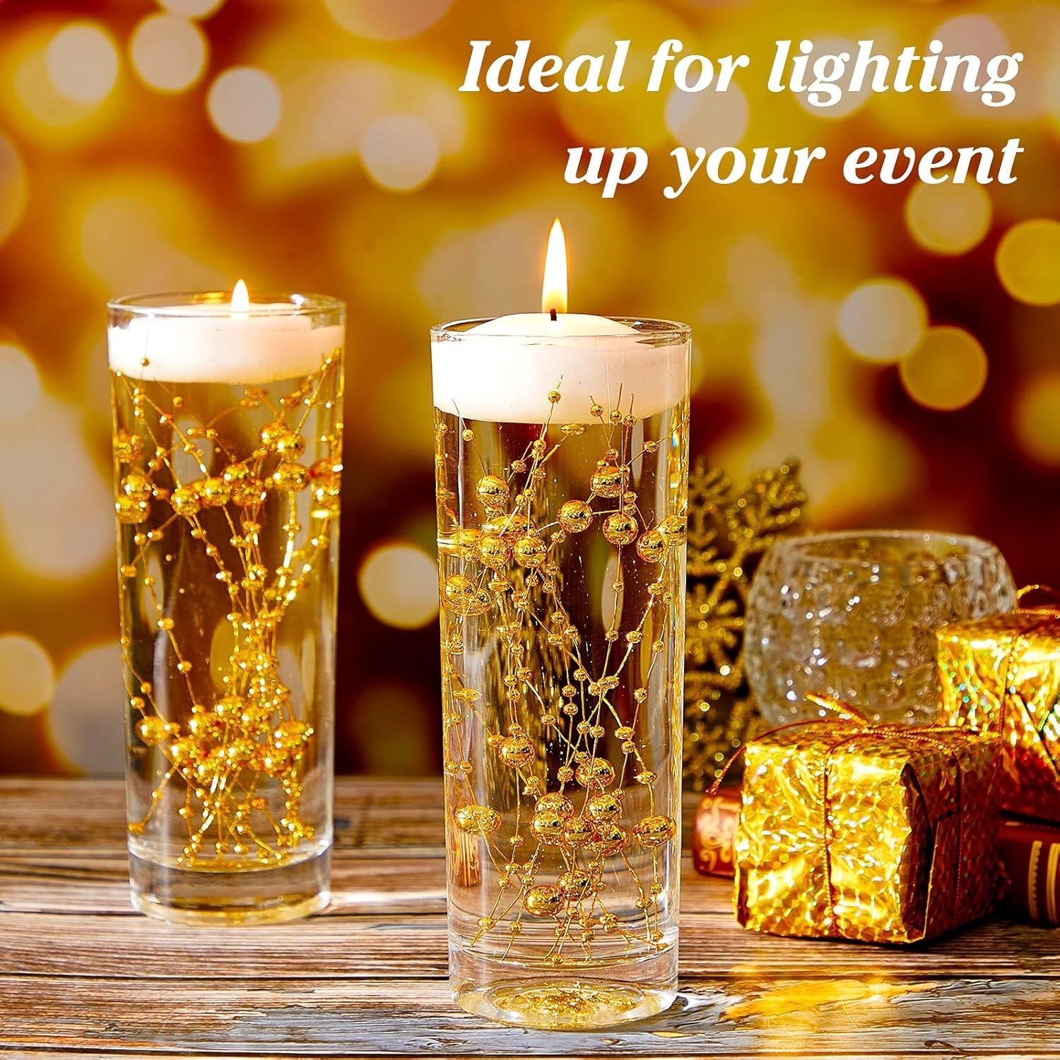 48 Pcs Gold Artificial Pearls – Perfect for Floating Candle Decor & Crafting