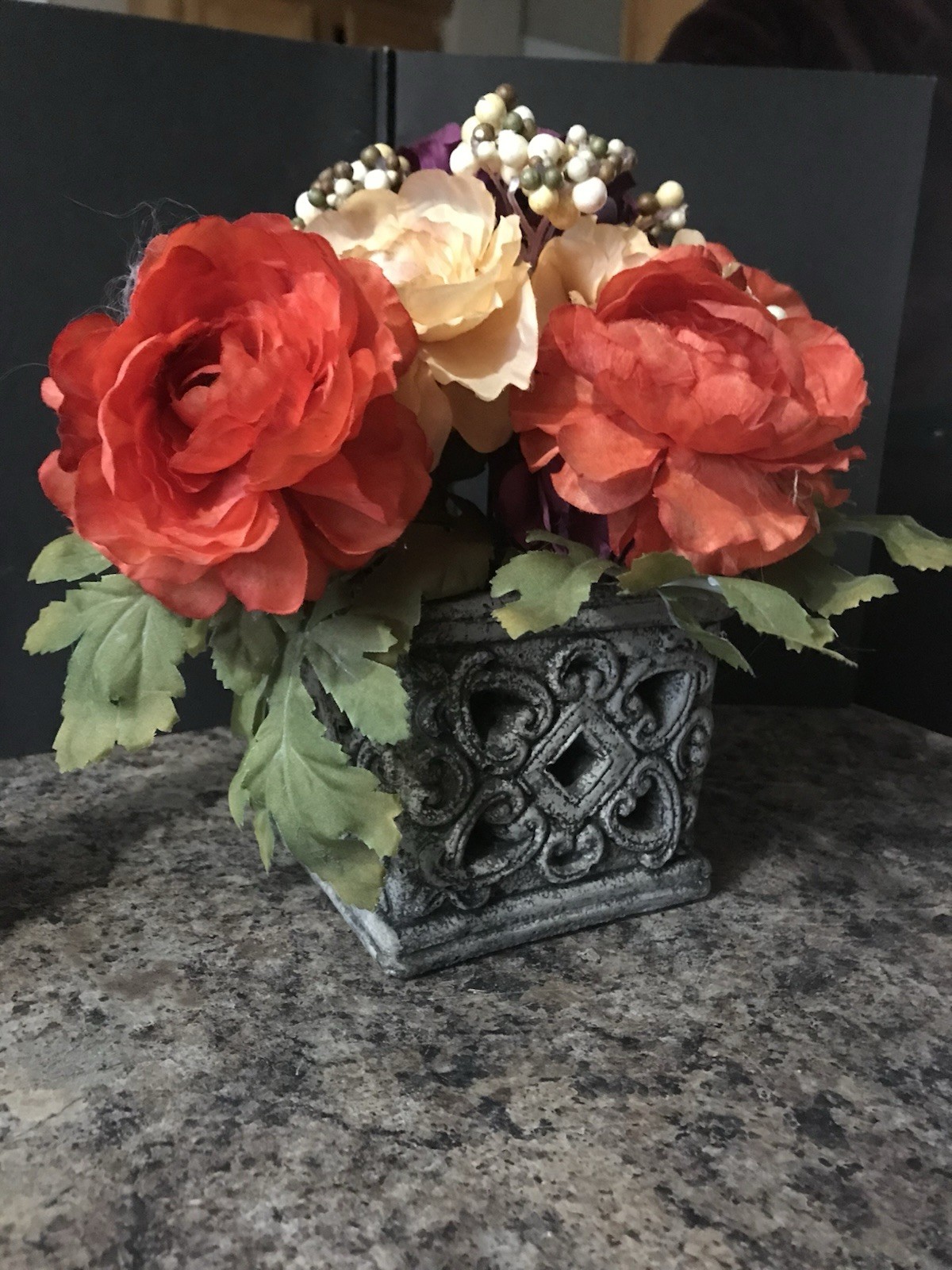 Faux Floral Arrangement In Ceramic Pot Home Decor