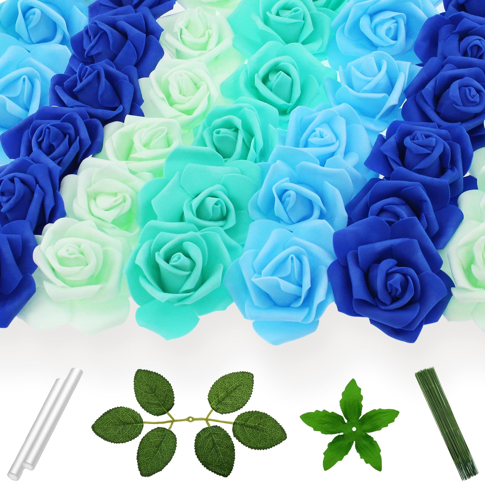 100 Pcs 3 Inch Artificial Flowers Bulk 5 in 1 Set Faux Foam Fake Rose Head We…
