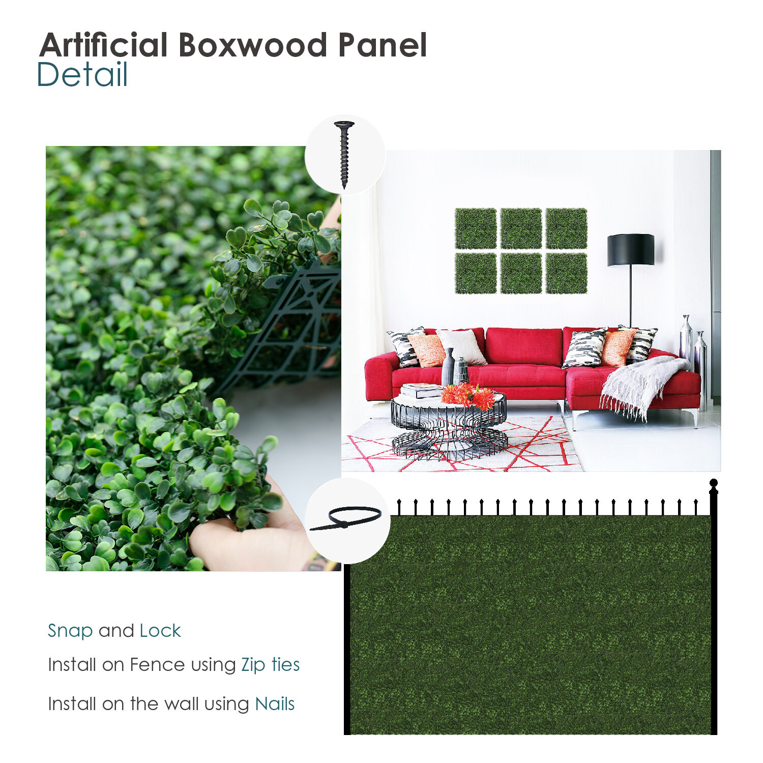 20×20” Artificial Boxwood w/ Cover Back Mat Wall Hedge Decor Fence Panel Grass