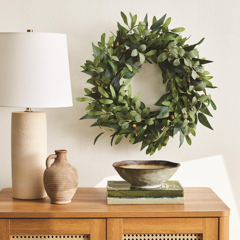 18 in Artificial Olive Leaves Wreath Indoor Decorative Greenery Home Decor New