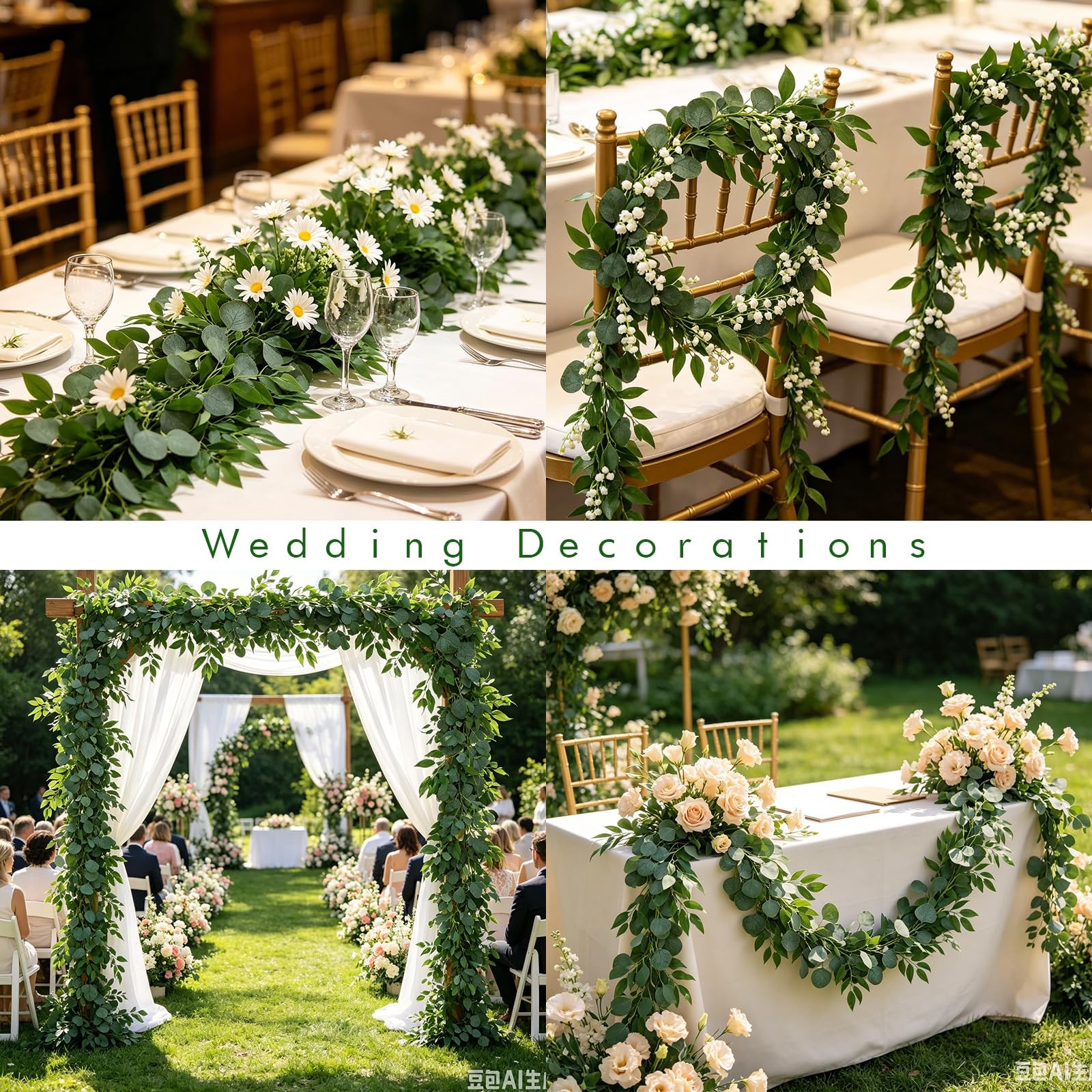 2 Pack 6.5Ft Greenery Garlands Fake Eucalyptus Vines with Willow Leaves for R…