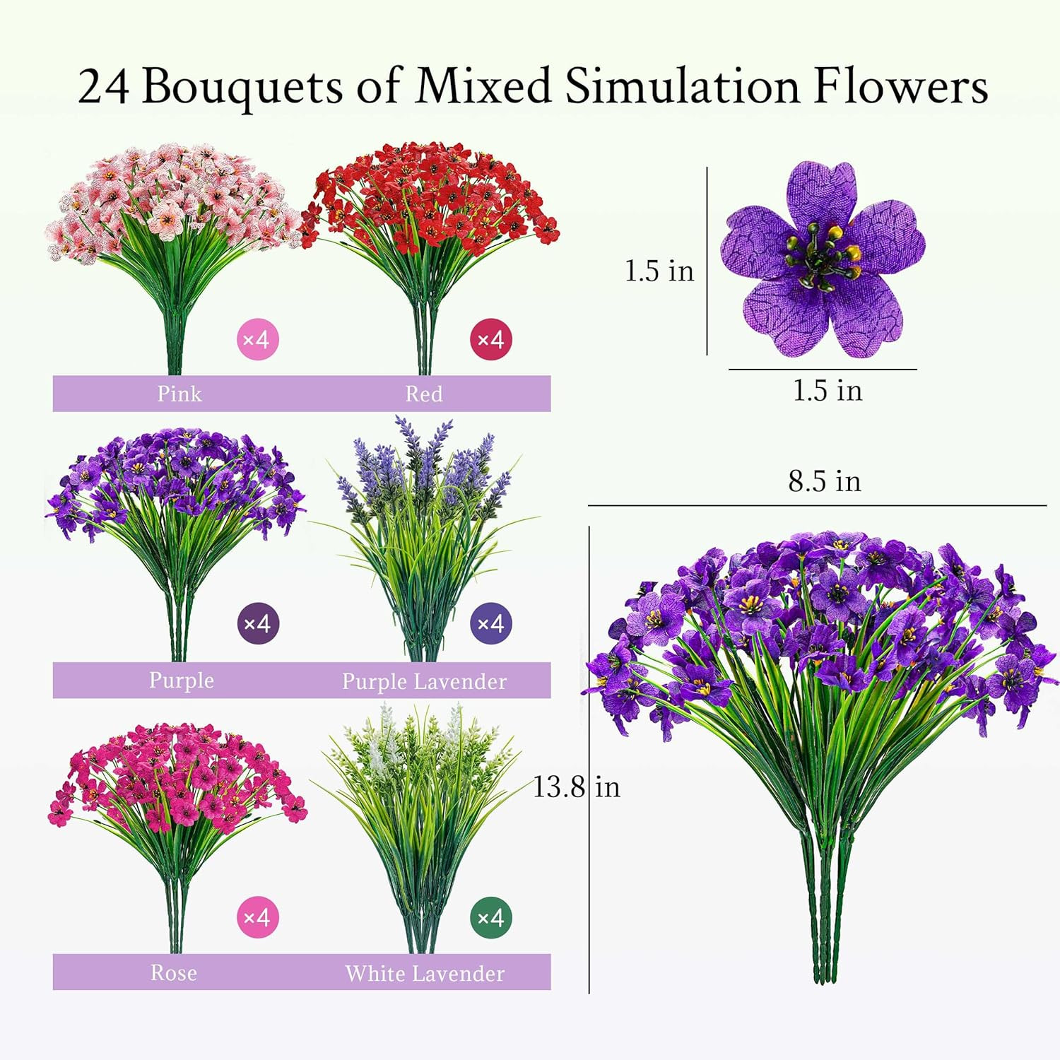 Der Rose 24 Bundles UV Resistant Artificial Flowers for Outdoors Mixed Colors Fa