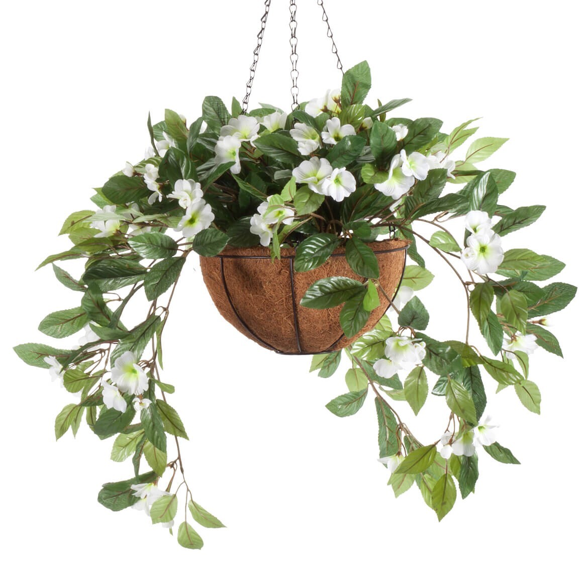 Large Artificial White Impatiens Indoor/Outdoor Hanging Planter Basket