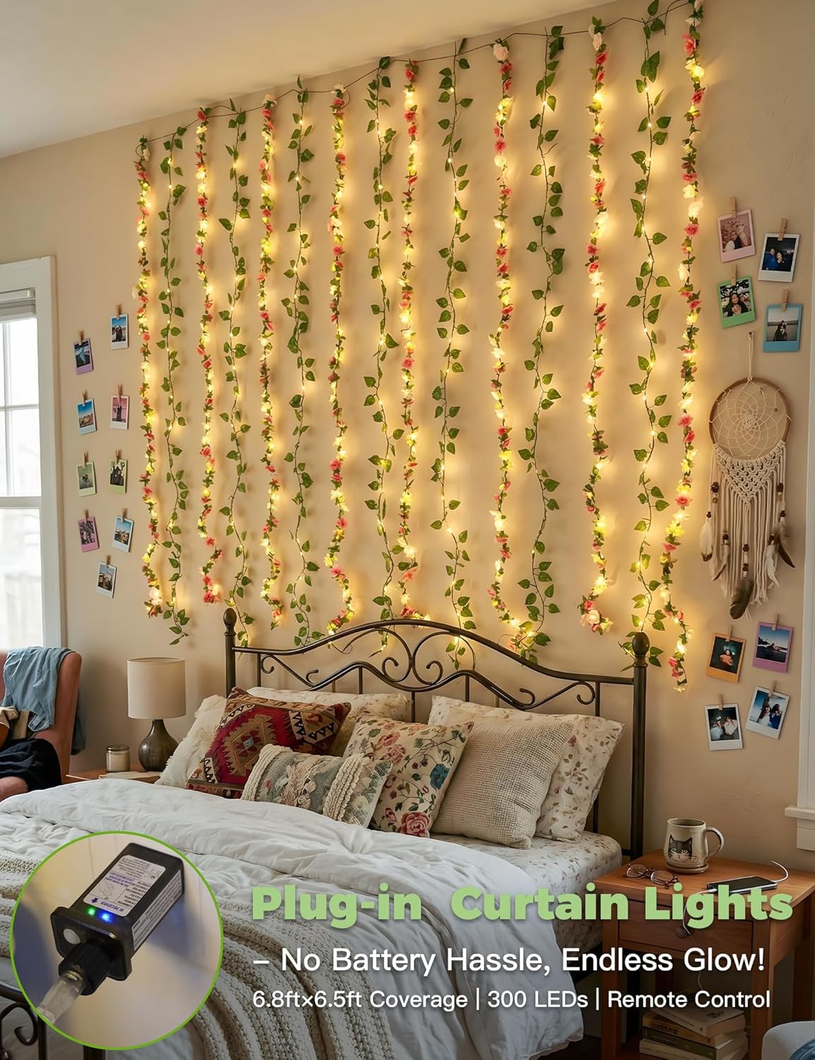 300 LED Flower Garland Fairy Lights for Bedroom, Wedding, Party Decor 6.56ft