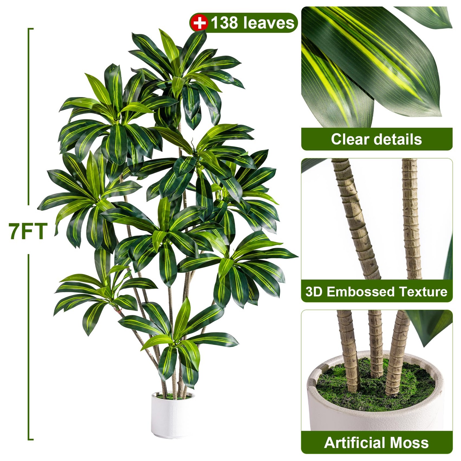 7ft Tall Faux Artificial Trees Large Fake Tree Plastic Big Plant Indoor Dracaena