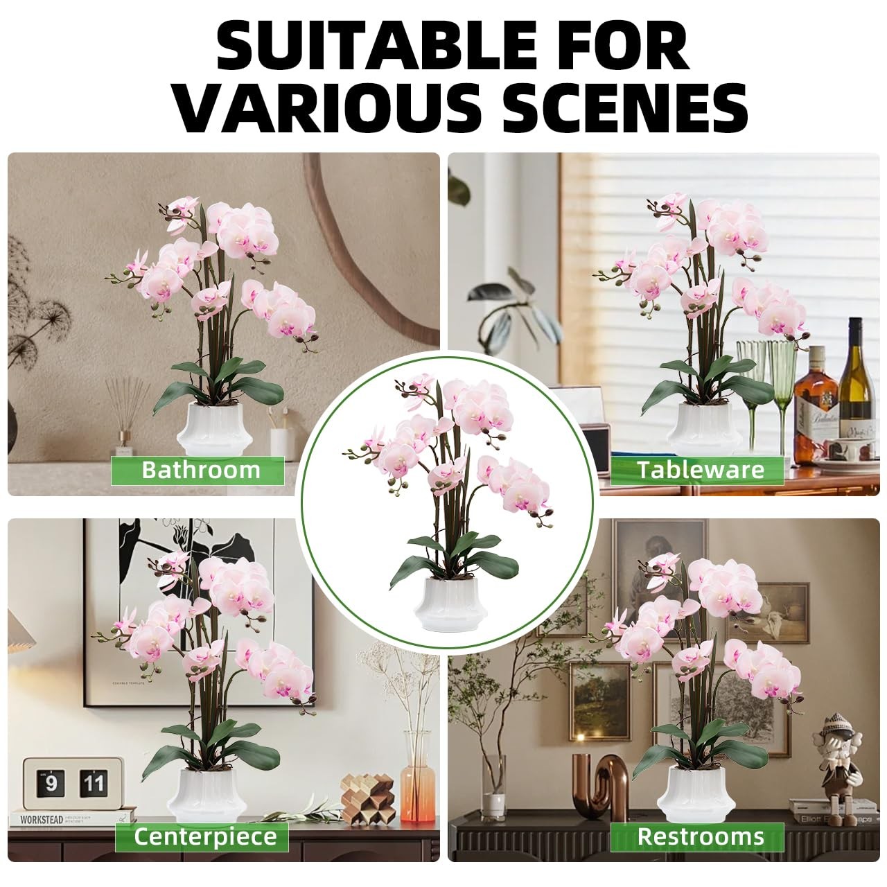 Artificial Orchid Flower Plant 20.9” Real Touch Faux Orchids in Ceramic Vase…