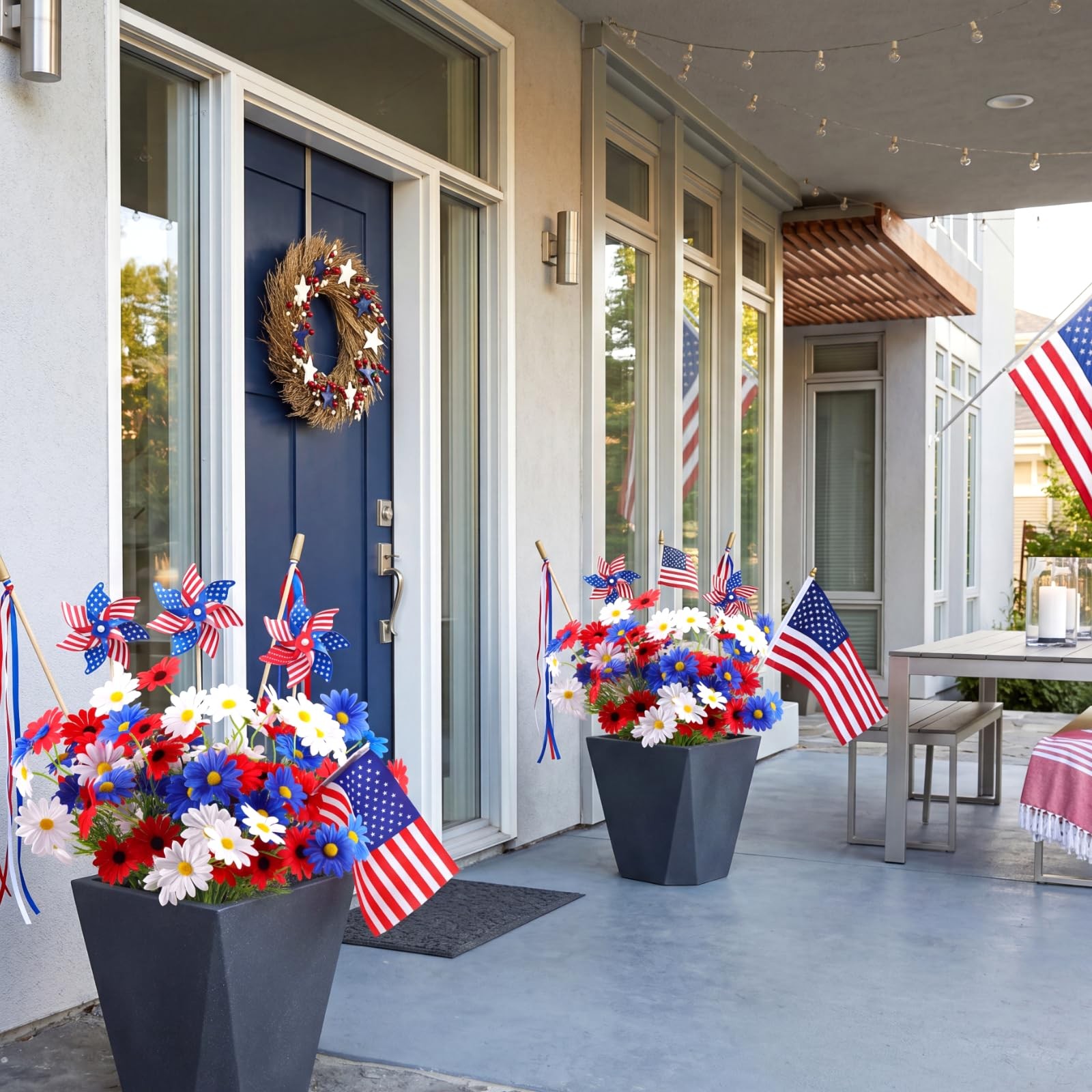 24 Pcs 4th of July Artificial Flowers Red Blue White Daisy Patriotic Decorati…
