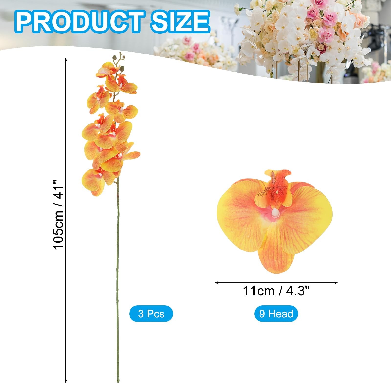 PATIKIL Artificial Orchid Stems 41″, 3 Pack 9 Heads Faux Phalaenopsis Flowers…