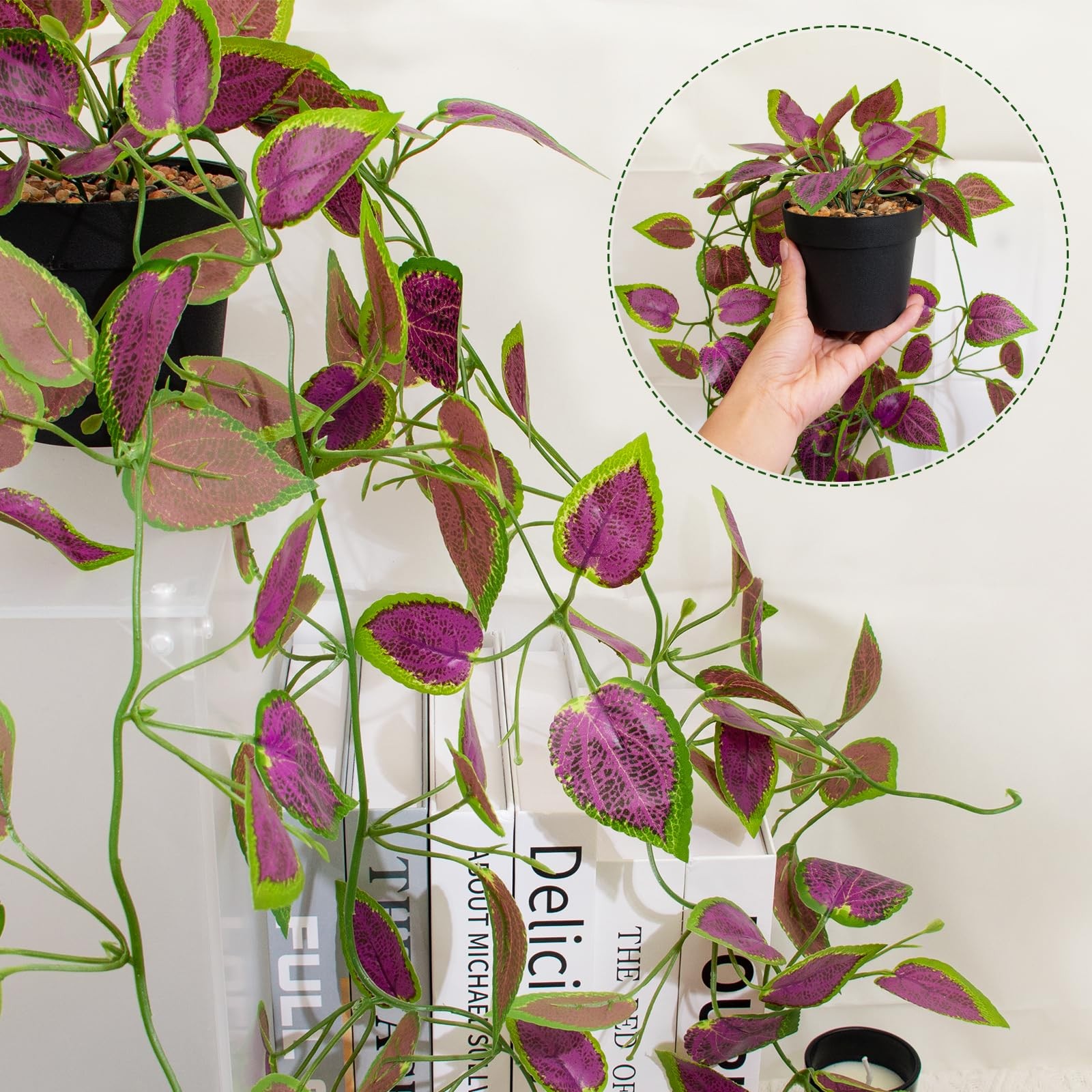 Artificial Hanging Potted Plants, Small Fake Purple Potted Plant Faux Ivy Vin…